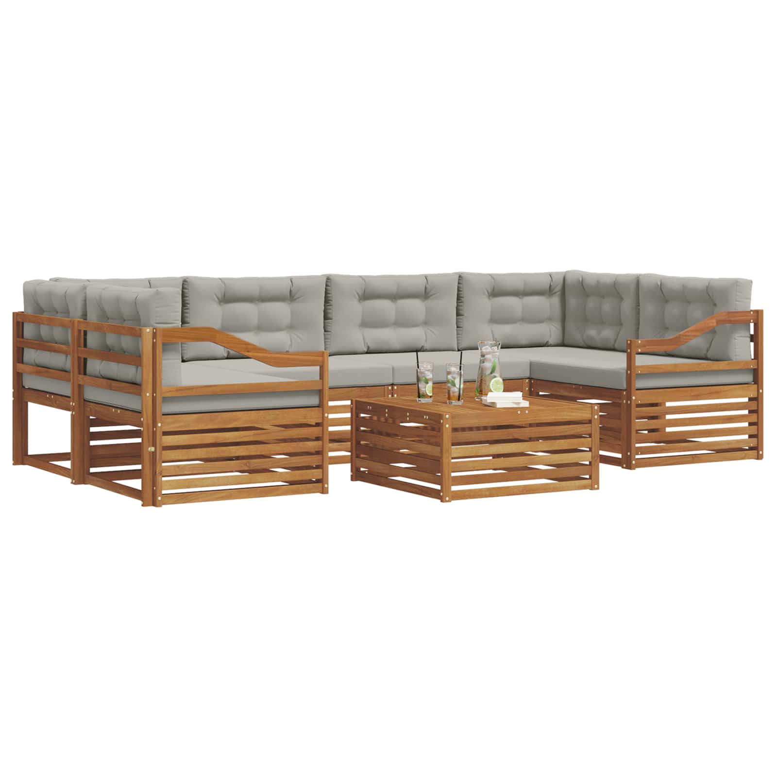 Outdoor-Sofagarnitur mit Kissen 7 pcs Natürlich und Hellgrau