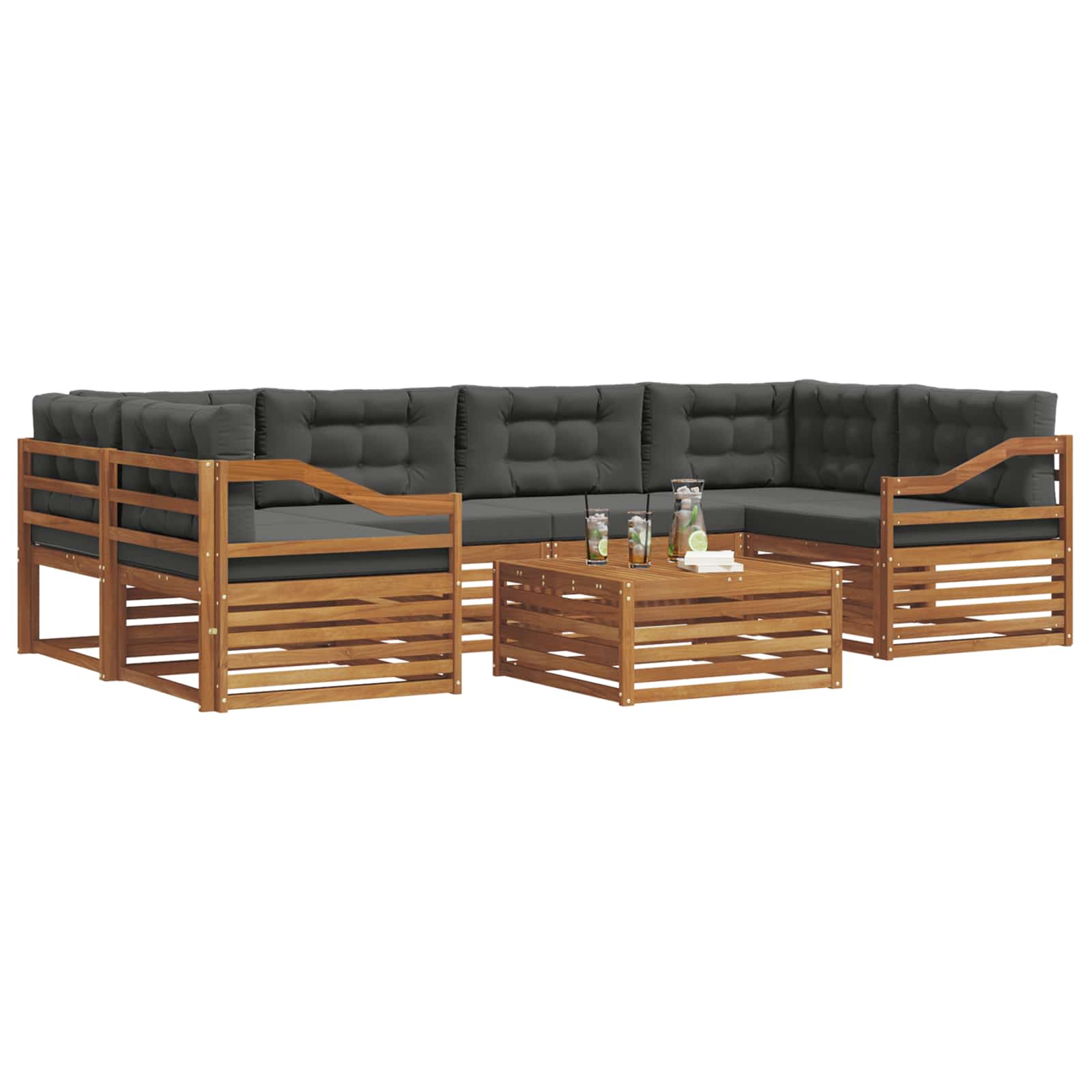 Outdoor-Sofagarnitur mit Kissen 7 pcs Natur und Anthrazit