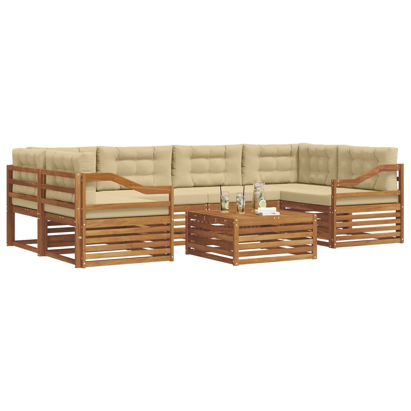 Outdoor-Sofagarnitur mit Kissen 7 pcs Natur und Beige