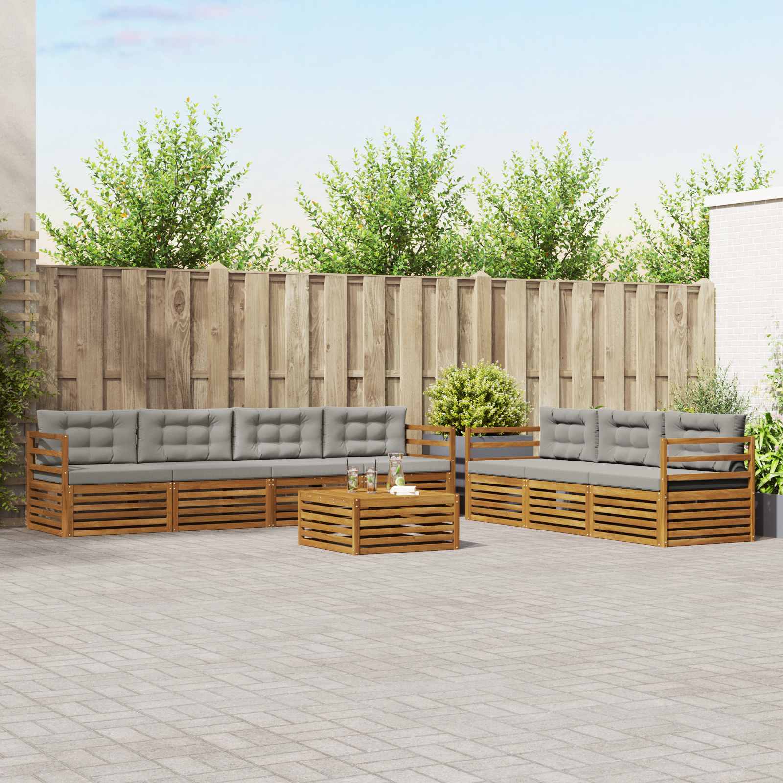 Outdoor-Sofagarnitur mit Kissen 8 pcs Natürlich und Hellgrau