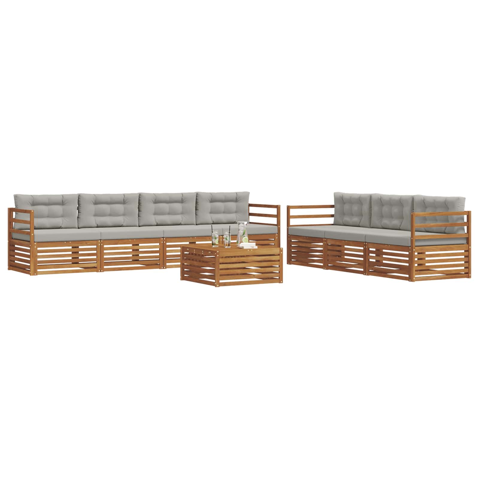 Outdoor-Sofagarnitur mit Kissen 8 pcs Natürlich und Hellgrau