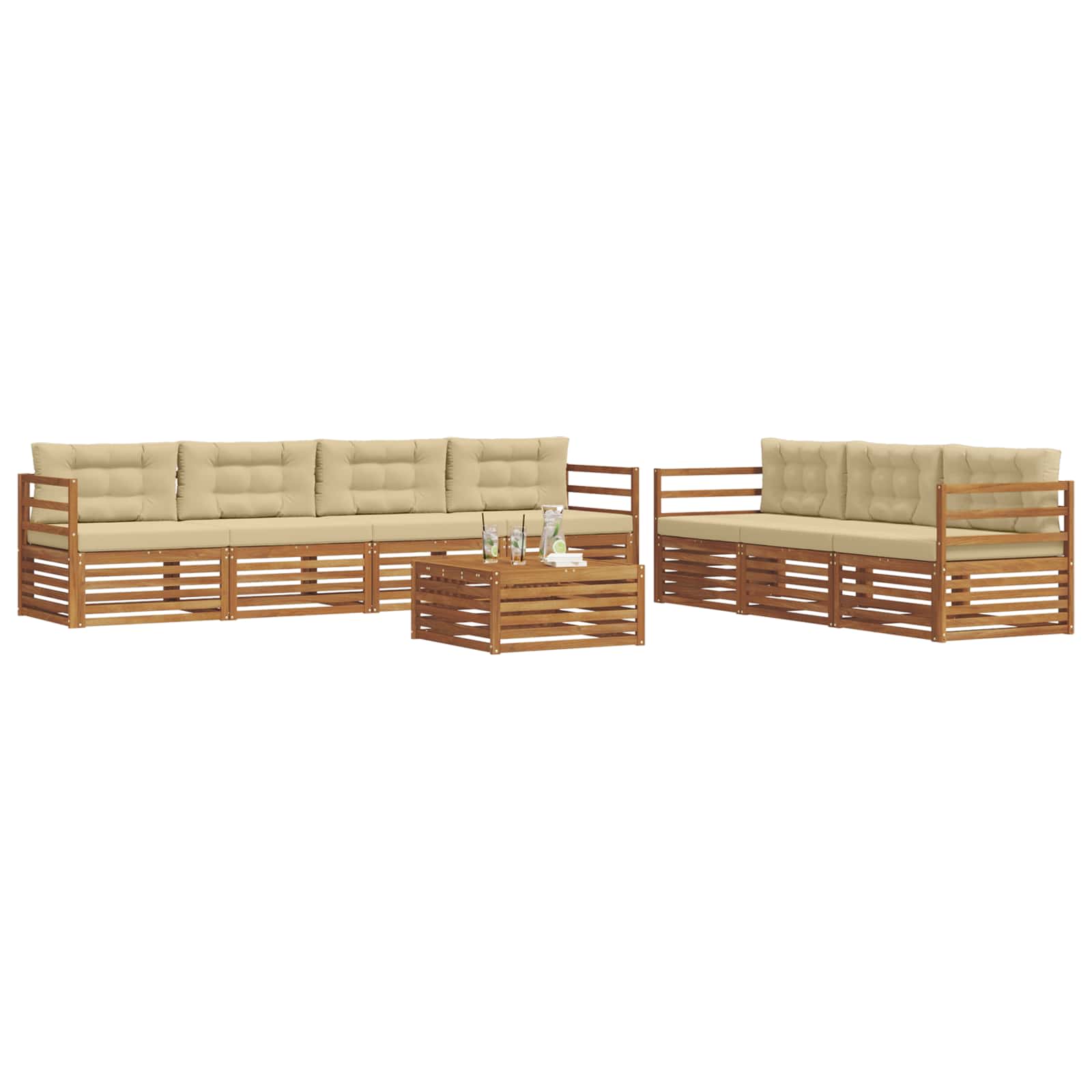 Outdoor-Sofagarnitur mit Kissen 8 pcs Natur und Beige