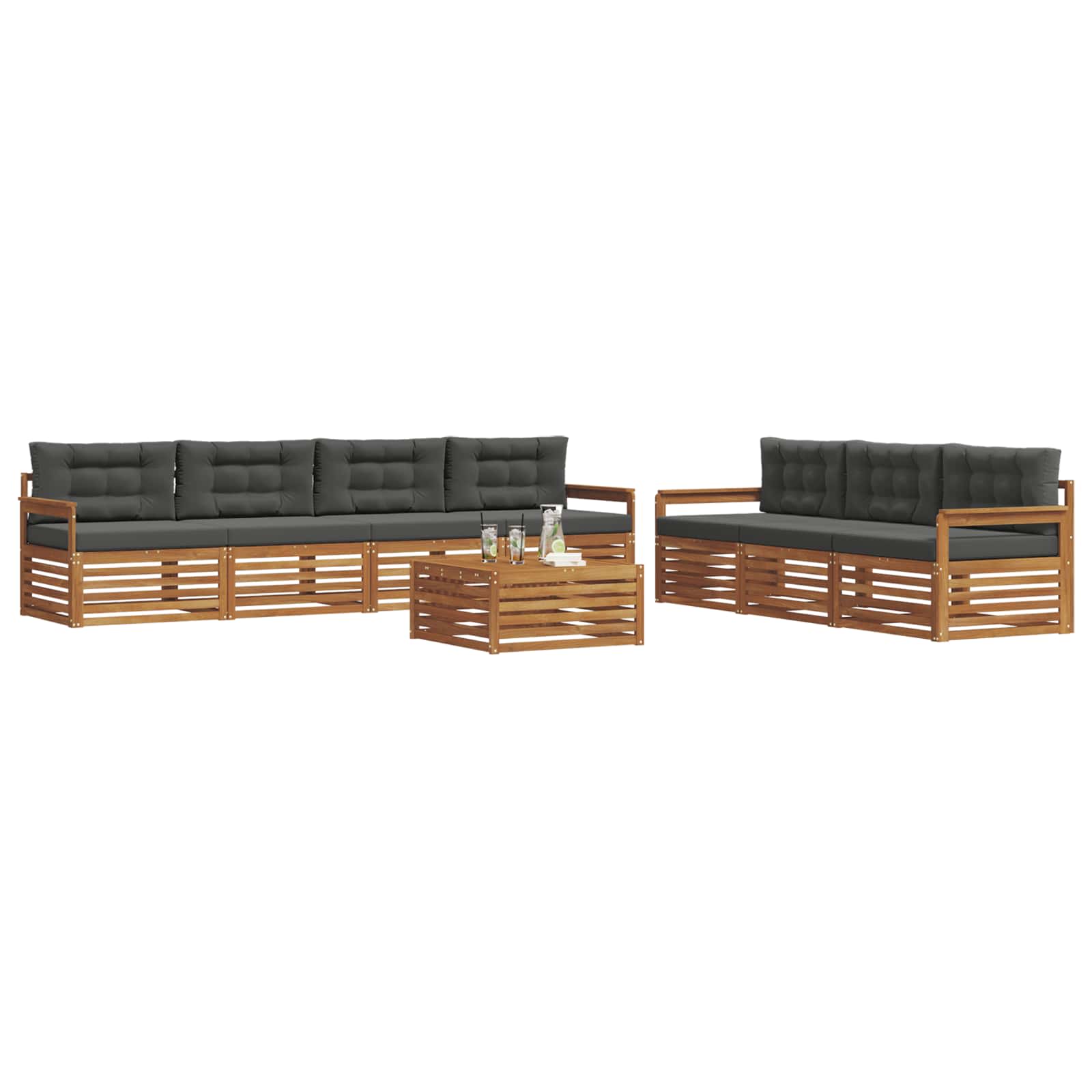 Outdoor-Sofagarnitur mit Kissen 8 pcs Natur und Anthrazit