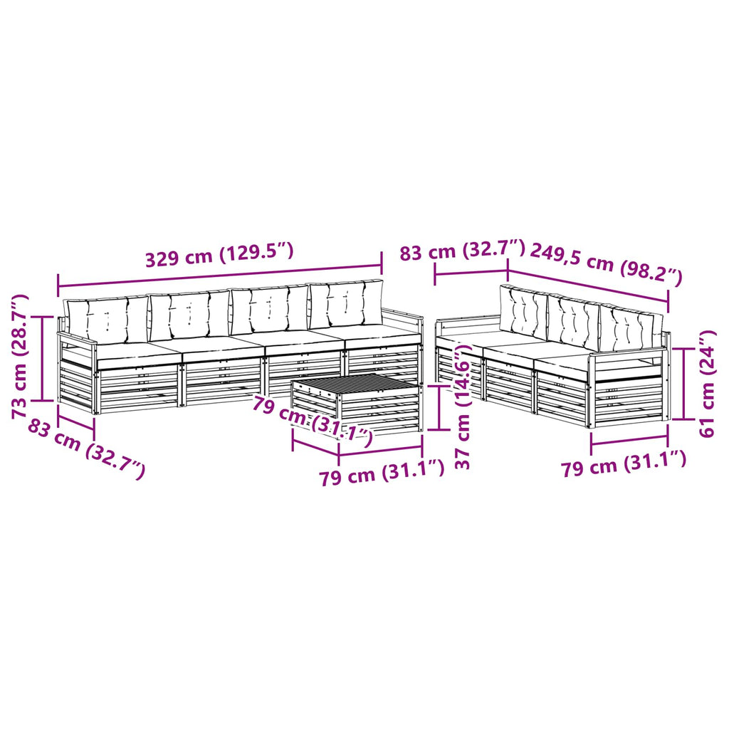 Outdoor-Sofagarnitur mit Kissen 8 pcs Natur und Anthrazit
