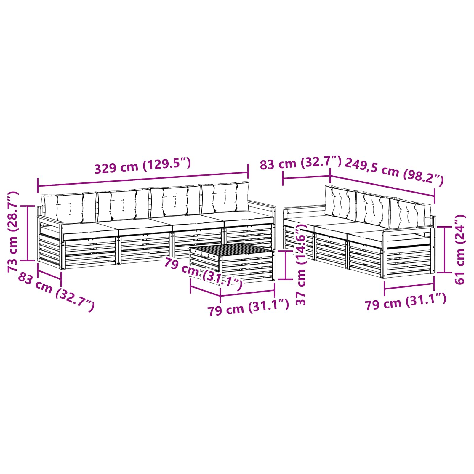 Outdoor-Sofagarnitur mit Kissen 8 pcs Natur und Anthrazit