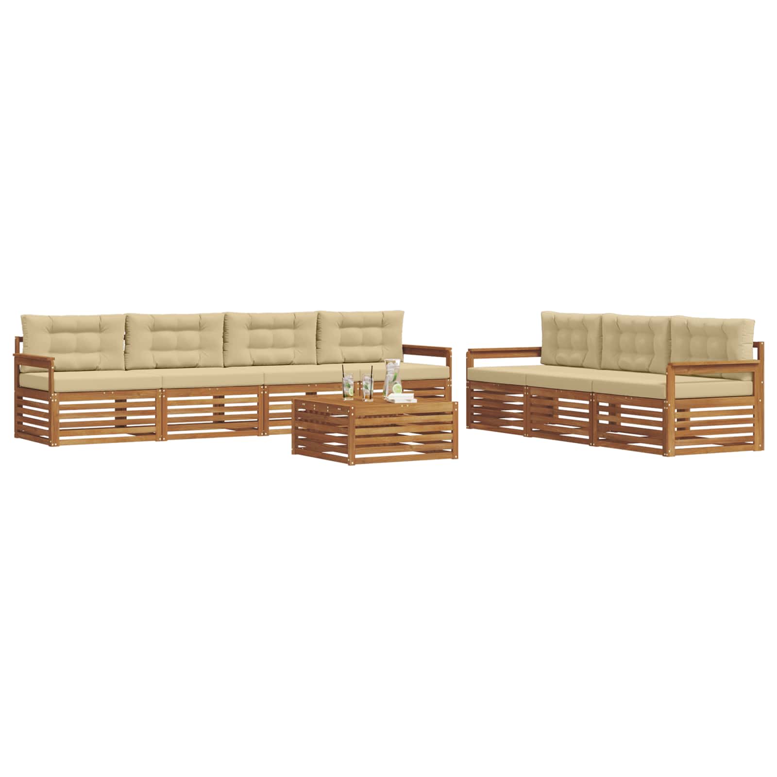 Outdoor-Sofagarnitur mit Kissen 8 pcs Natur und Beige