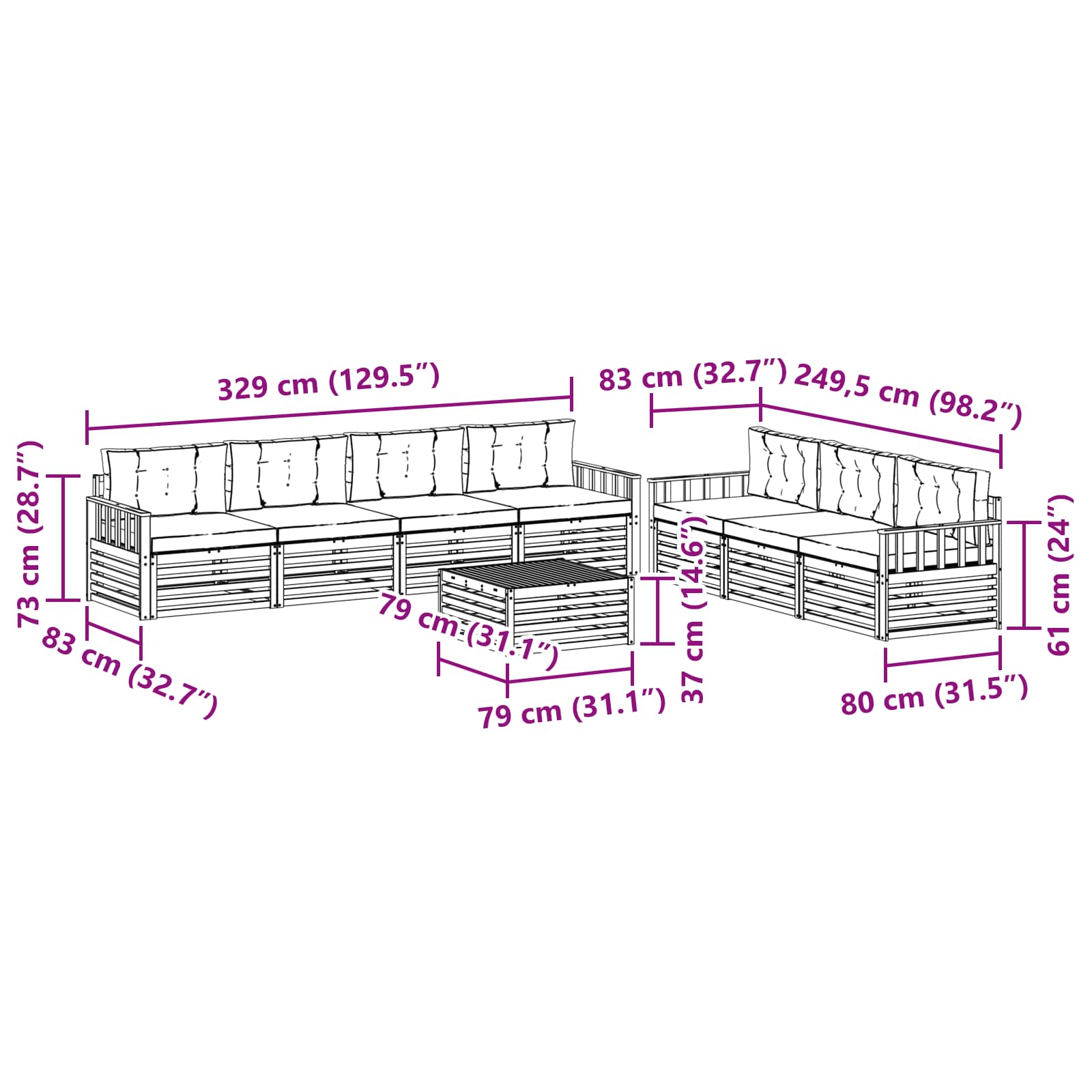 Outdoor-Sofagarnitur mit Kissen 8 pcs Natürlich und Hellgrau