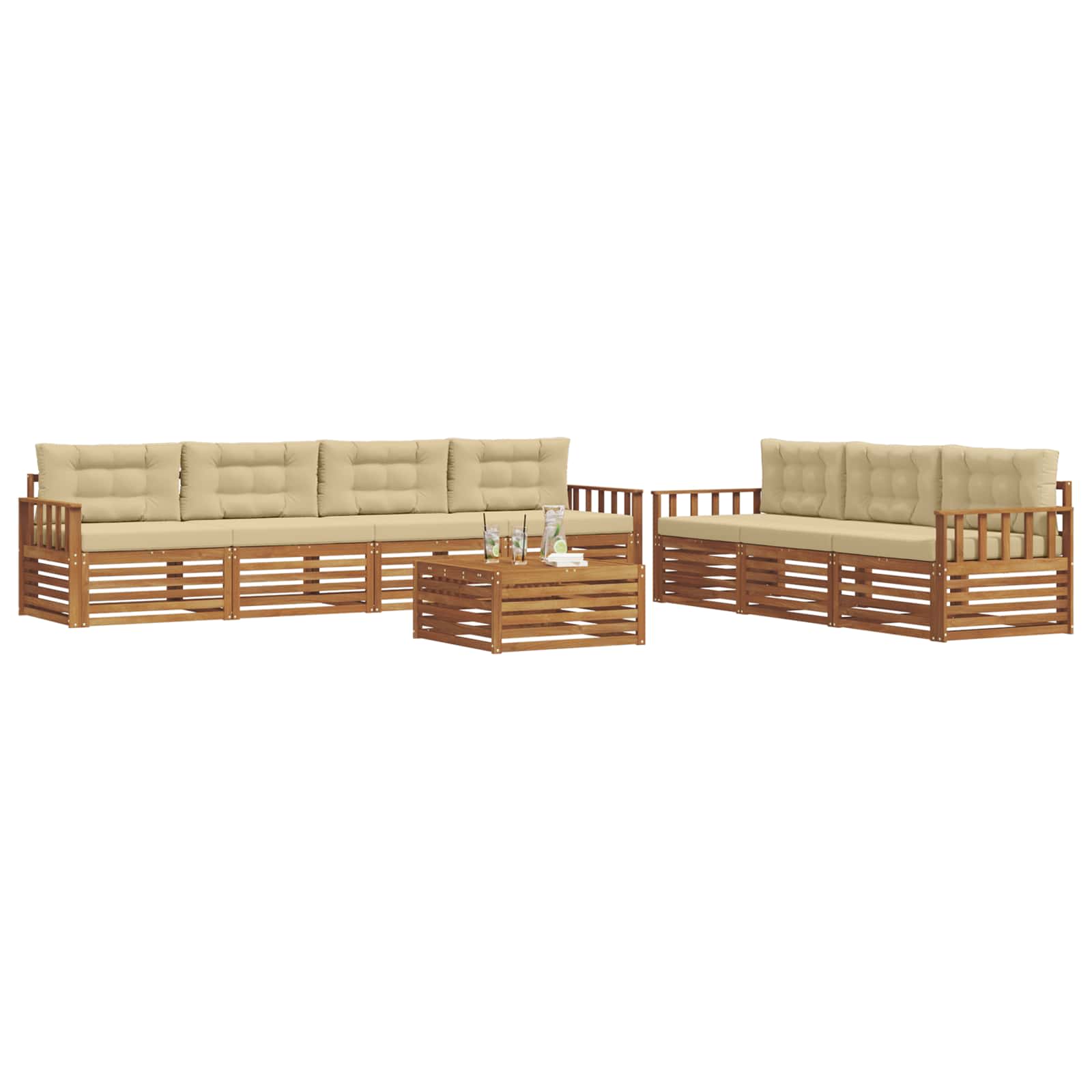Outdoor-Sofagarnitur mit Kissen 8 pcs Natur und Beige