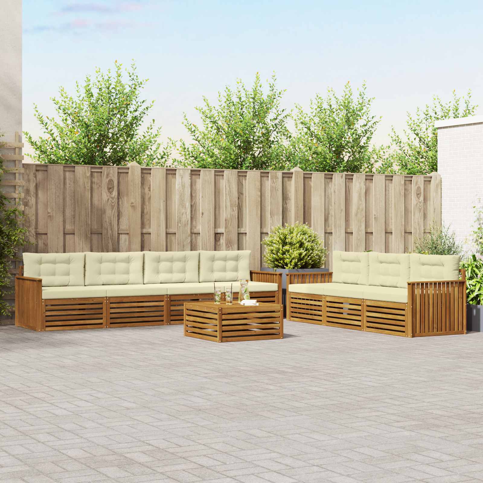 Outdoor-Sofagarnitur mit Kissen 8 pcs Natur und Creme