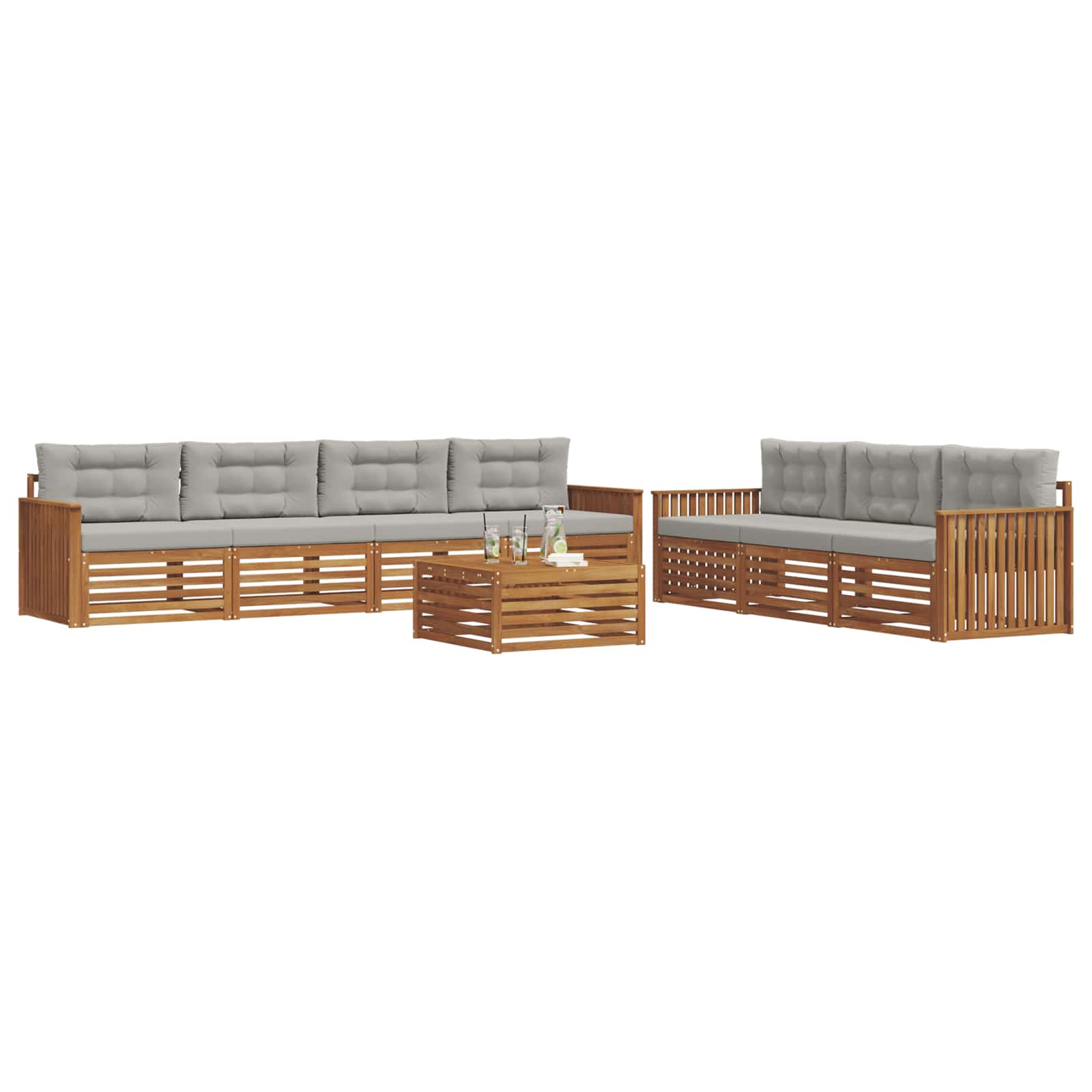 Outdoor-Sofagarnitur mit Kissen 8 pcs Natürlich und Hellgrau