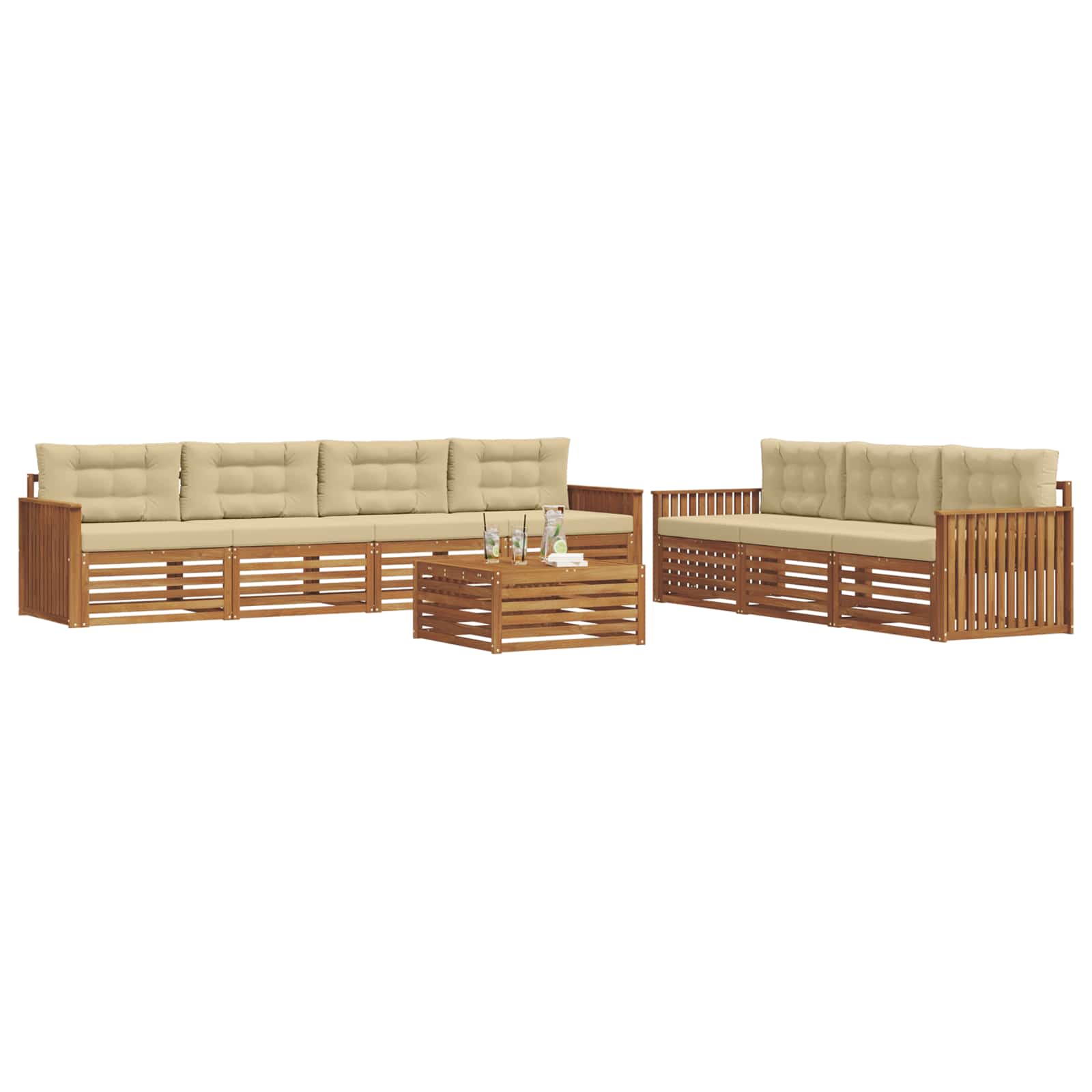 Outdoor-Sofagarnitur mit Kissen 8 pcs Natur und Beige