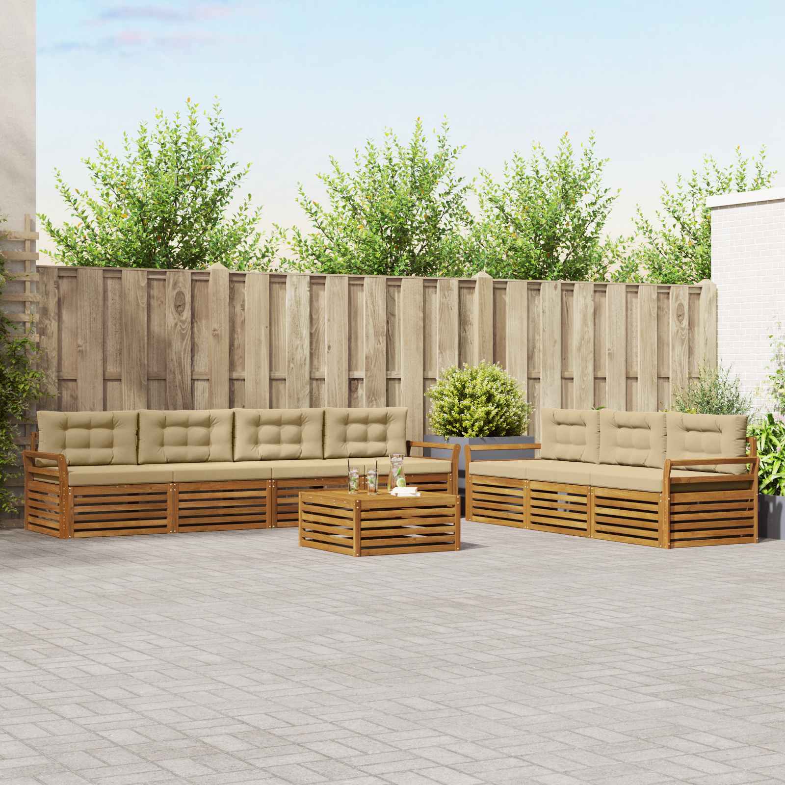 Outdoor-Sofagarnitur mit Kissen 8 pcs Natur und Beige