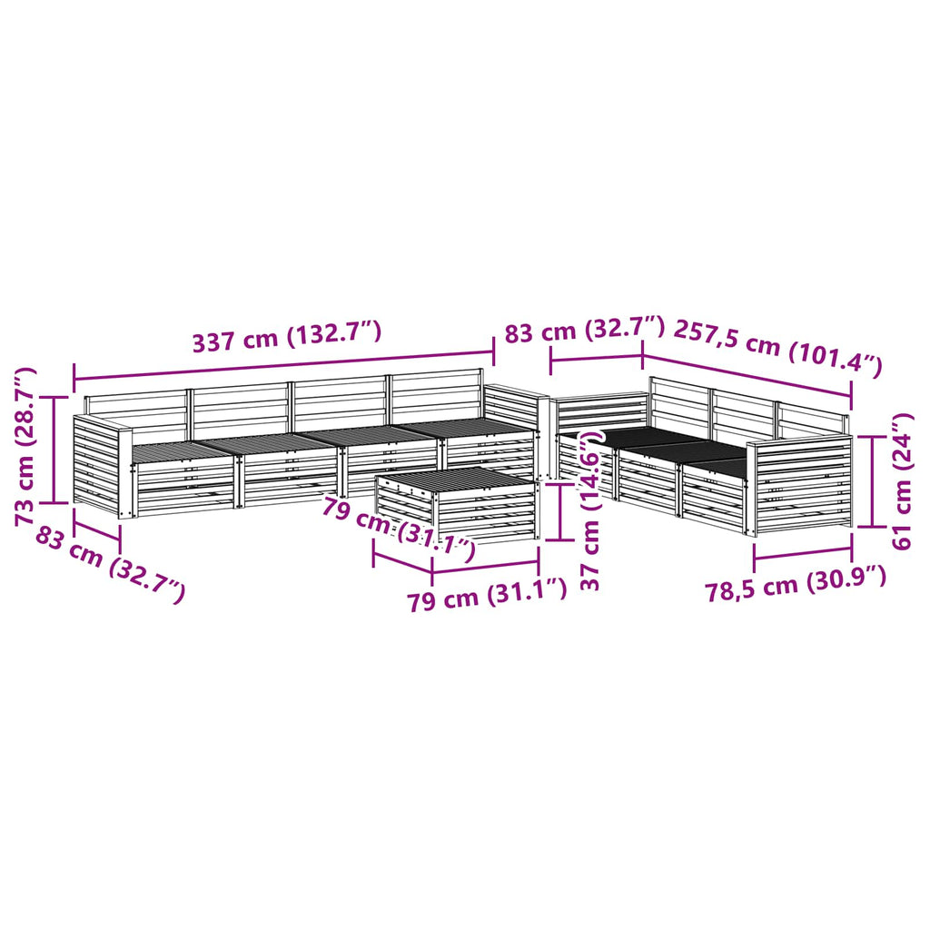 Outdoor-Sofagarnitur 8 pcs Natur Massivholz Akazie