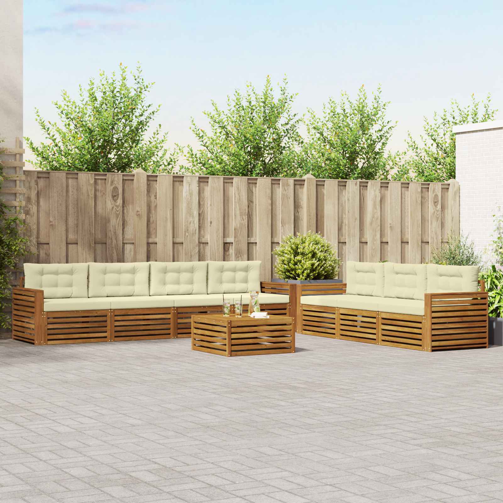 Outdoor-Sofagarnitur mit Kissen 8 pcs Natur und Creme