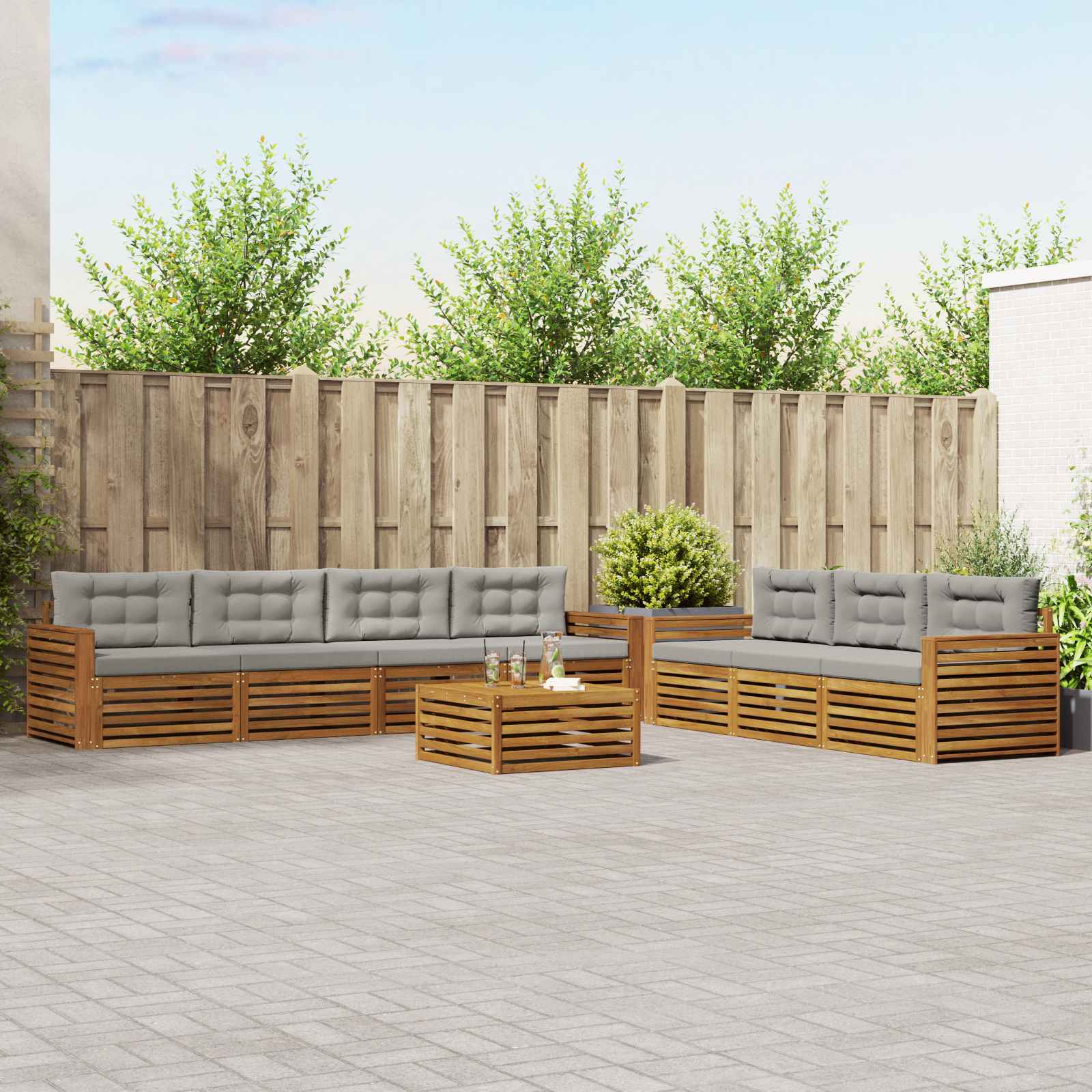 Outdoor-Sofagarnitur mit Kissen 8 pcs Natürlich und Hellgrau