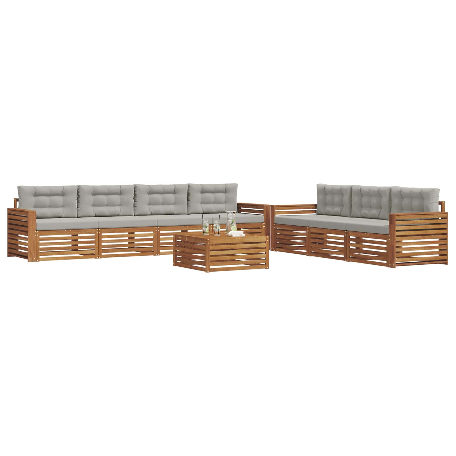 Outdoor-Sofagarnitur mit Kissen 8 pcs Natürlich und Hellgrau