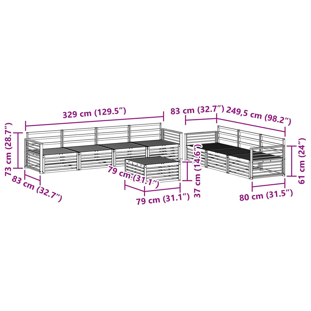 Outdoor-Sofagarnitur 8 pcs Natur Massivholz Akazie