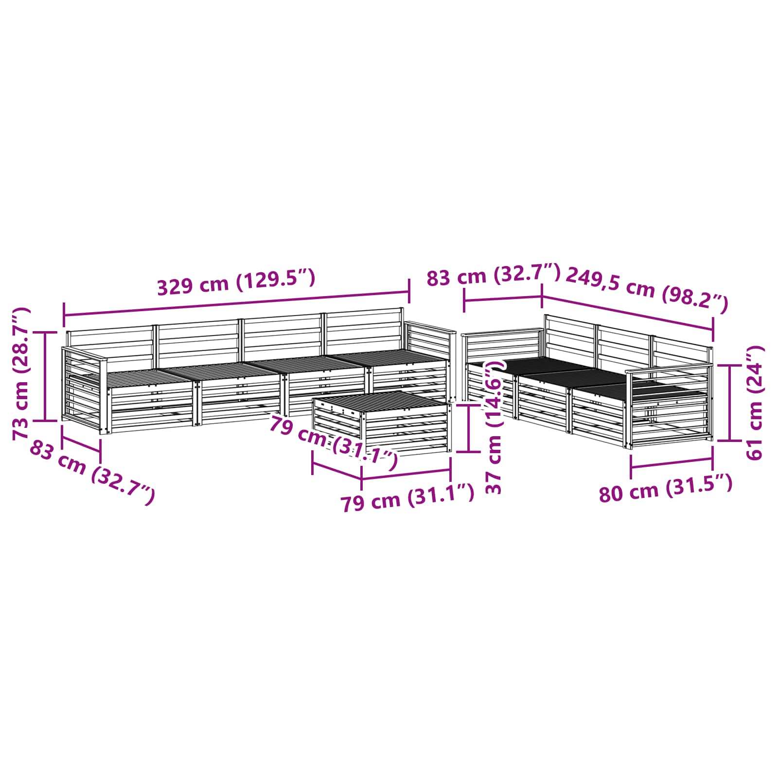 Outdoor-Sofagarnitur 8 pcs Natur Massivholz Akazie