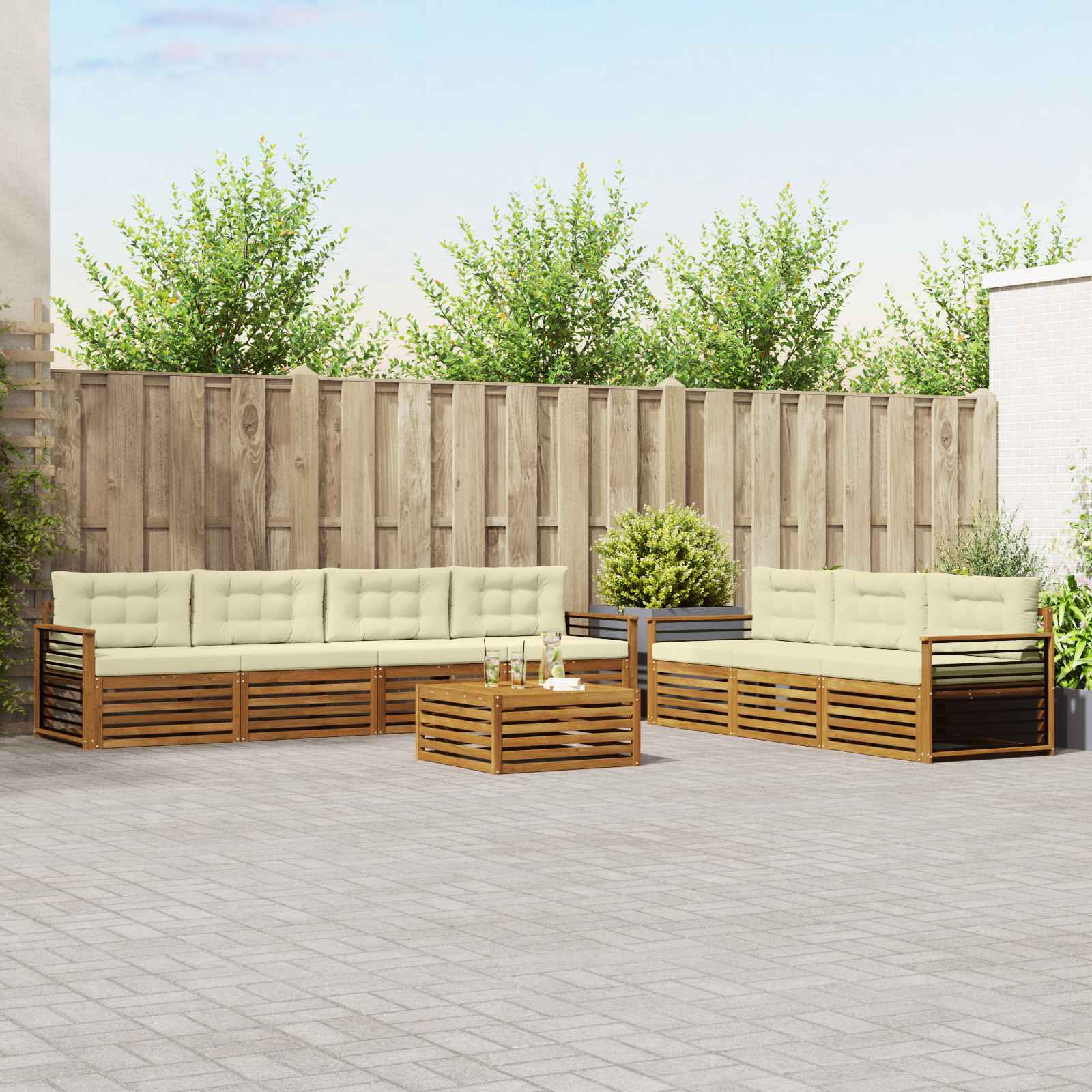 Outdoor-Sofagarnitur mit Kissen 8 pcs Natur und Creme