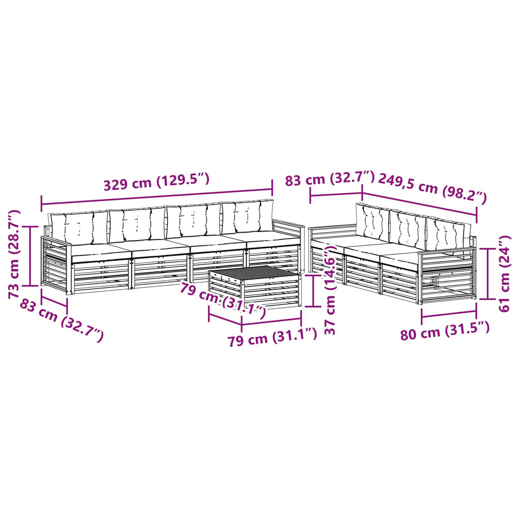Outdoor-Sofagarnitur mit Kissen 8 pcs Natürlich und Hellgrau