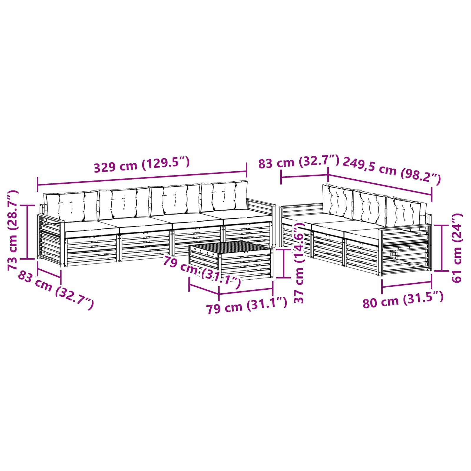 Outdoor-Sofagarnitur mit Kissen 8 pcs Natürlich und Hellgrau