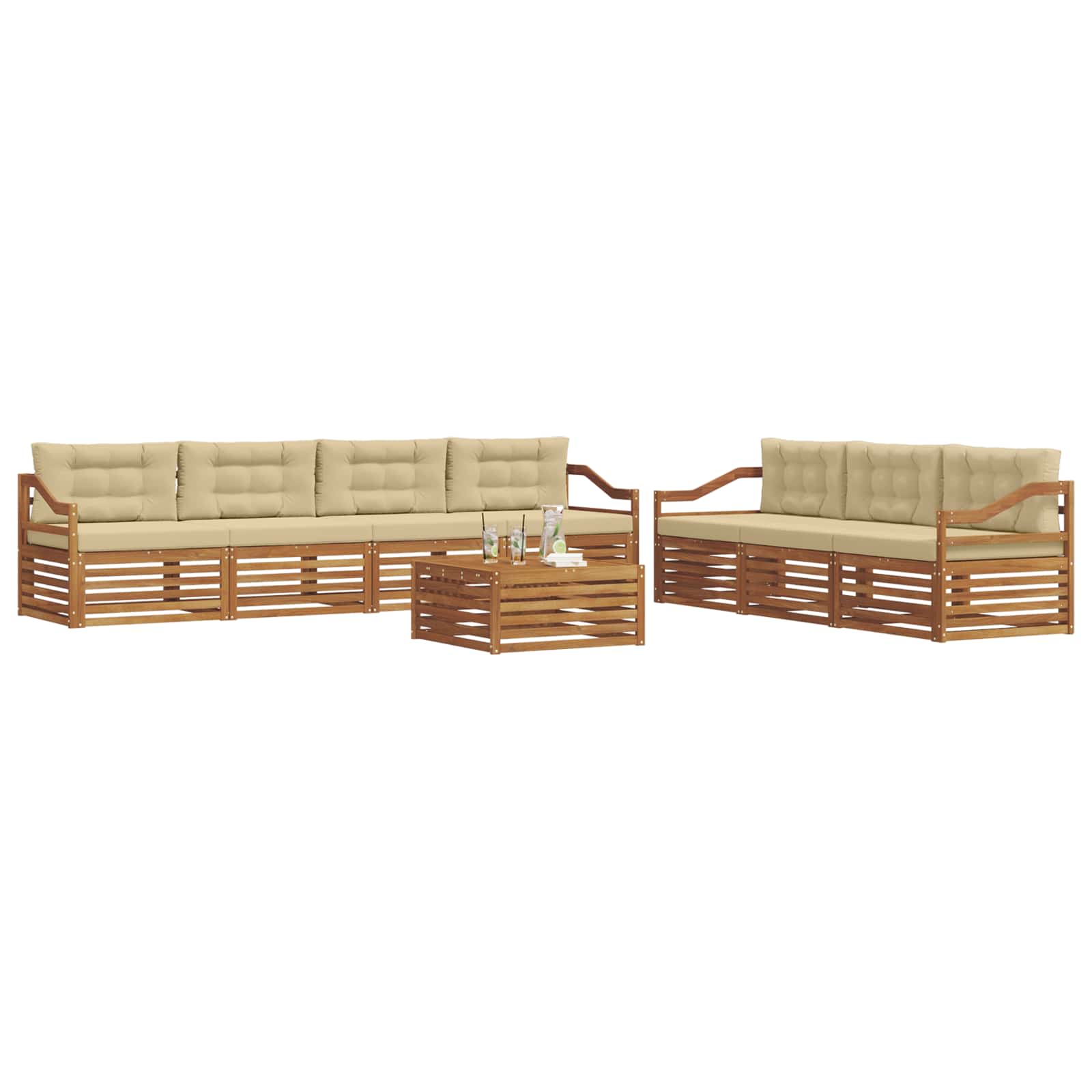 Outdoor-Sofagarnitur mit Kissen 8 pcs Natur und Beige