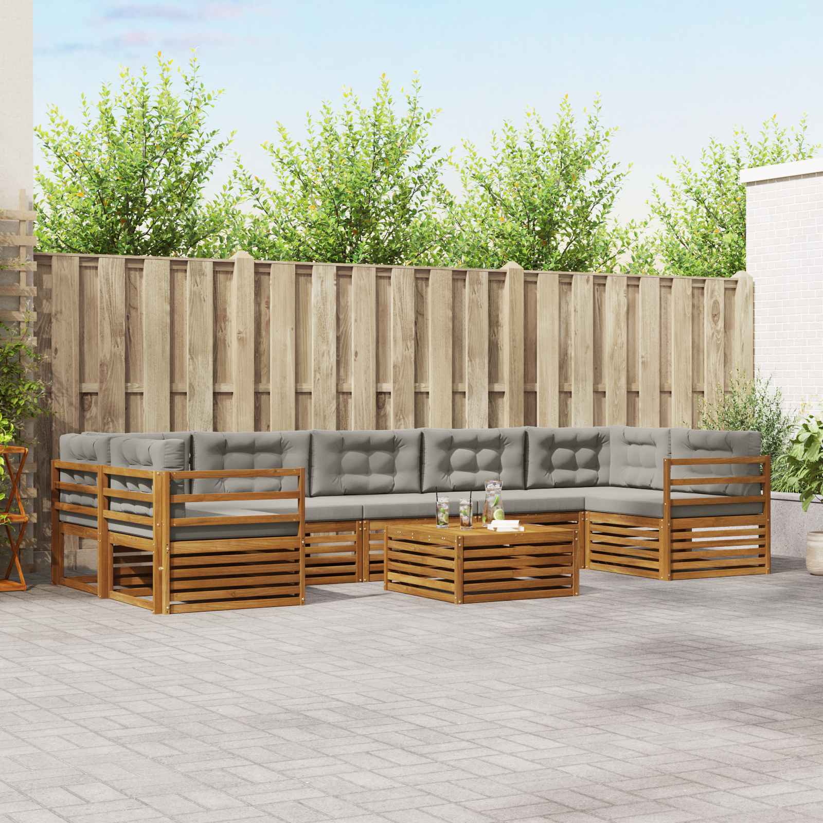 Outdoor-Sofagarnitur mit Kissen 8 pcs Natürlich und Hellgrau