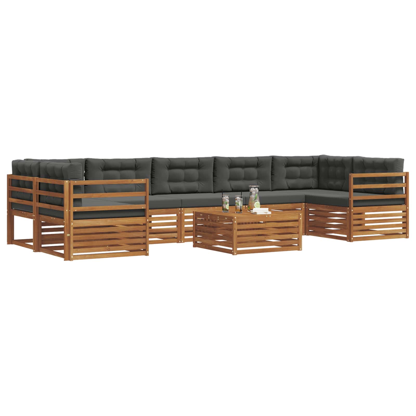 Outdoor-Sofagarnitur mit Kissen 8 pcs Natur und Anthrazit