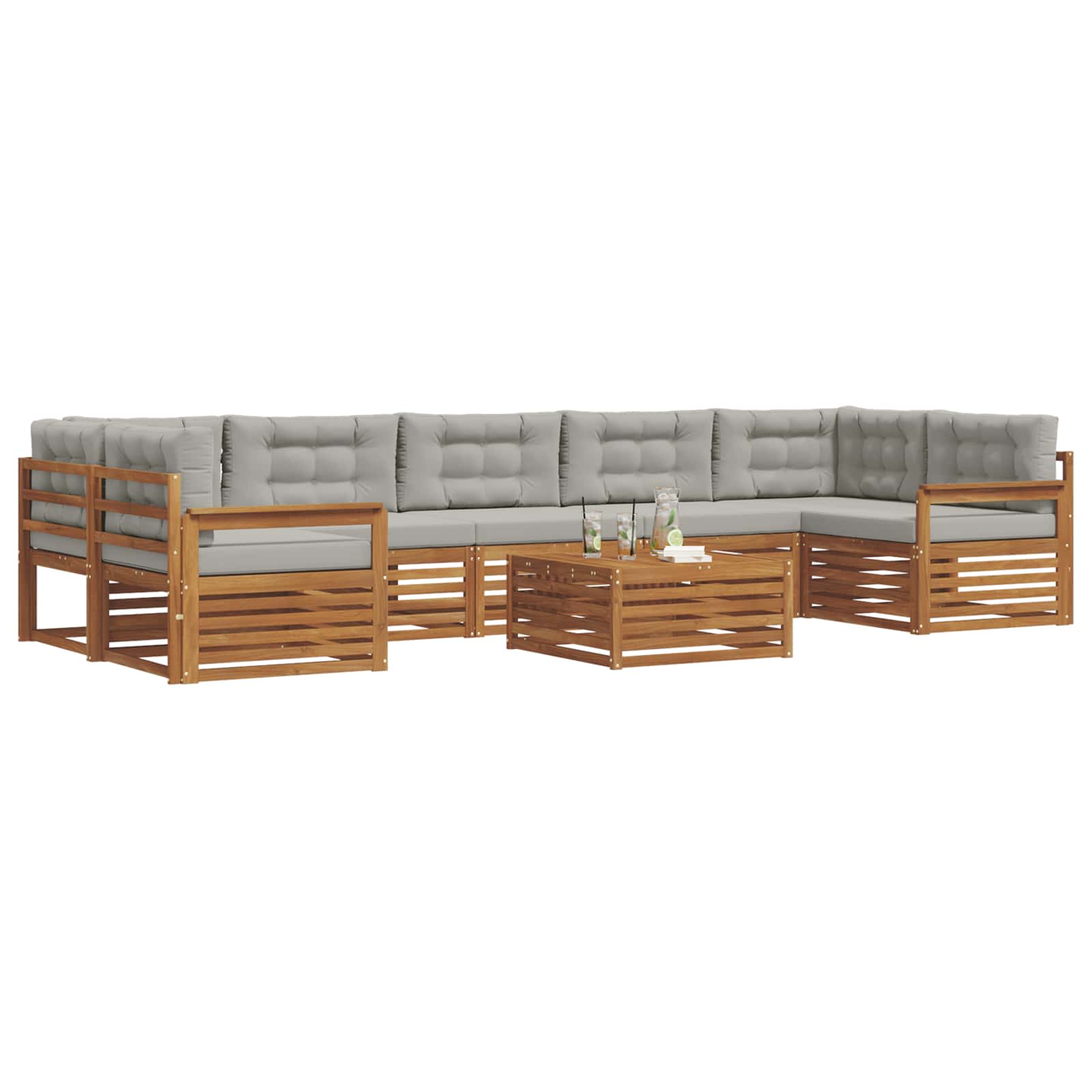 Outdoor-Sofagarnitur mit Kissen 8 pcs Natürlich und Hellgrau