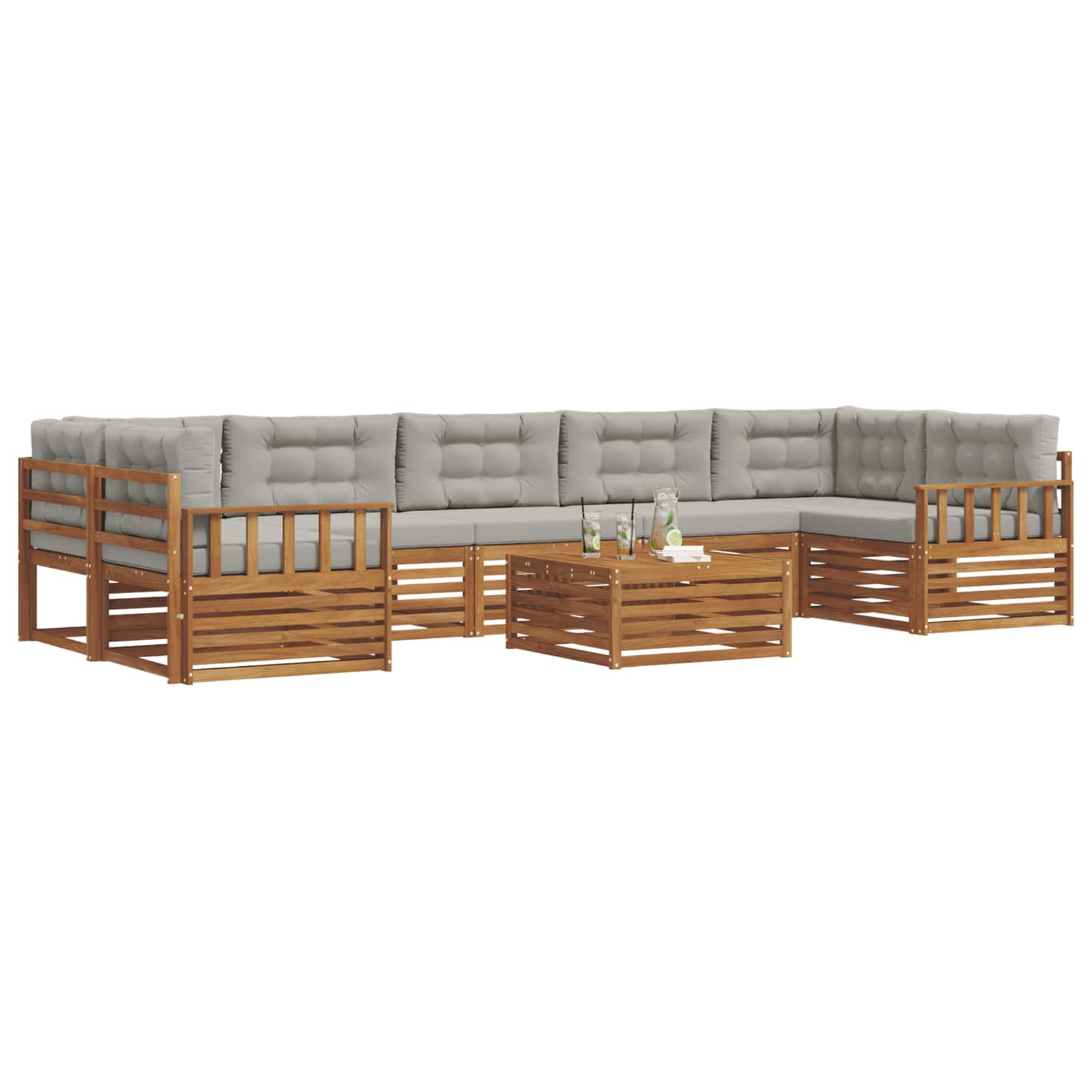 Outdoor-Sofagarnitur mit Kissen 8 pcs Natürlich und Hellgrau