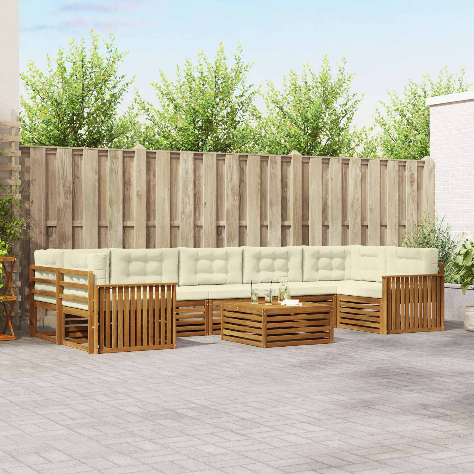 Outdoor-Sofagarnitur mit Kissen 8 pcs Natur und Creme