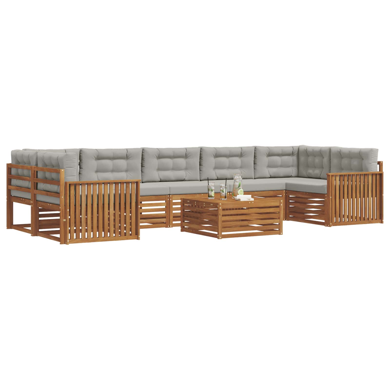 Outdoor-Sofagarnitur mit Kissen 8 pcs Natürlich und Hellgrau
