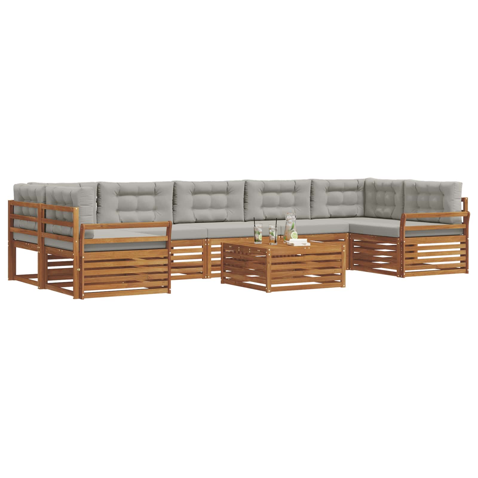 Outdoor-Sofagarnitur mit Kissen 8 pcs Natürlich und Hellgrau