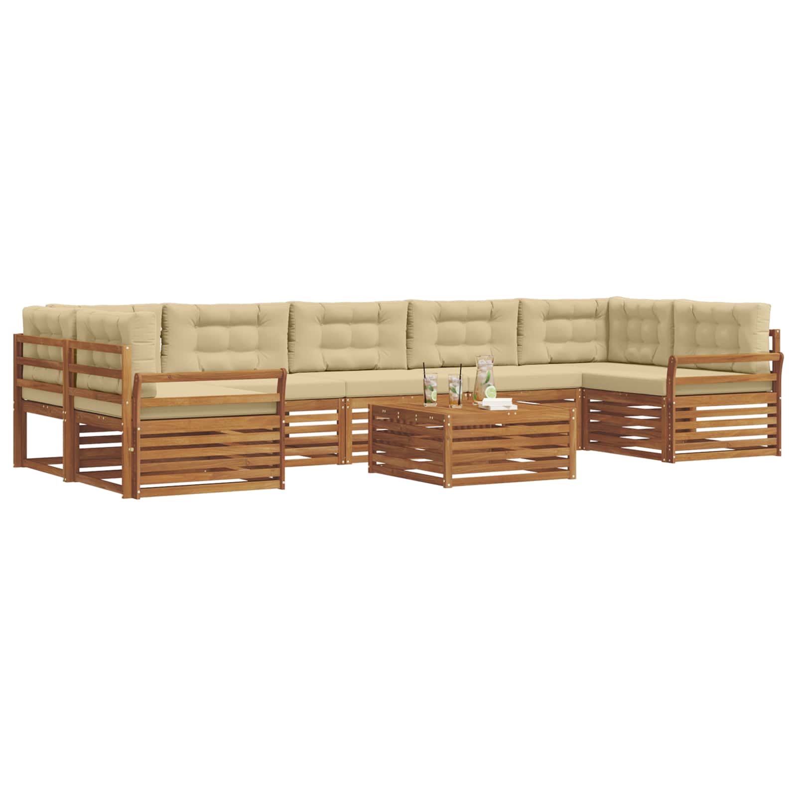 Outdoor-Sofagarnitur mit Kissen 8 pcs Natur und Beige
