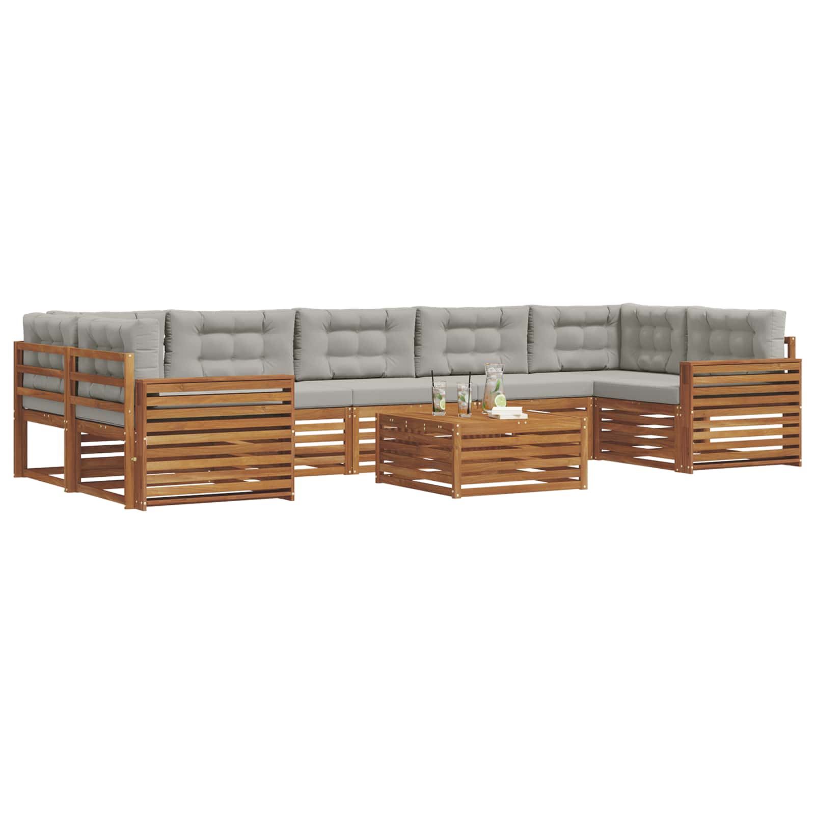 Outdoor-Sofagarnitur mit Kissen 8 pcs Natürlich und Hellgrau