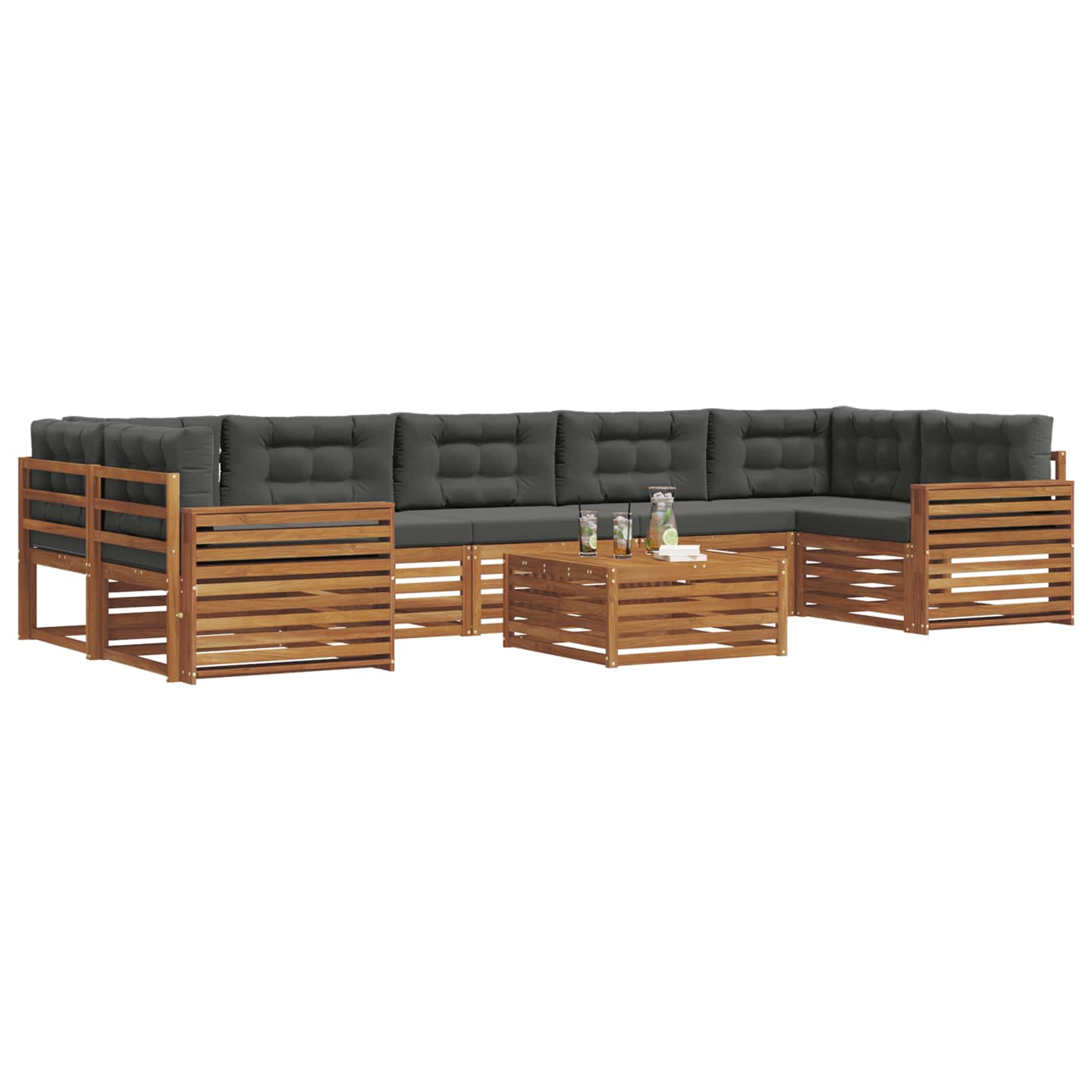Outdoor-Sofagarnitur mit Kissen 8 pcs Natur und Anthrazit