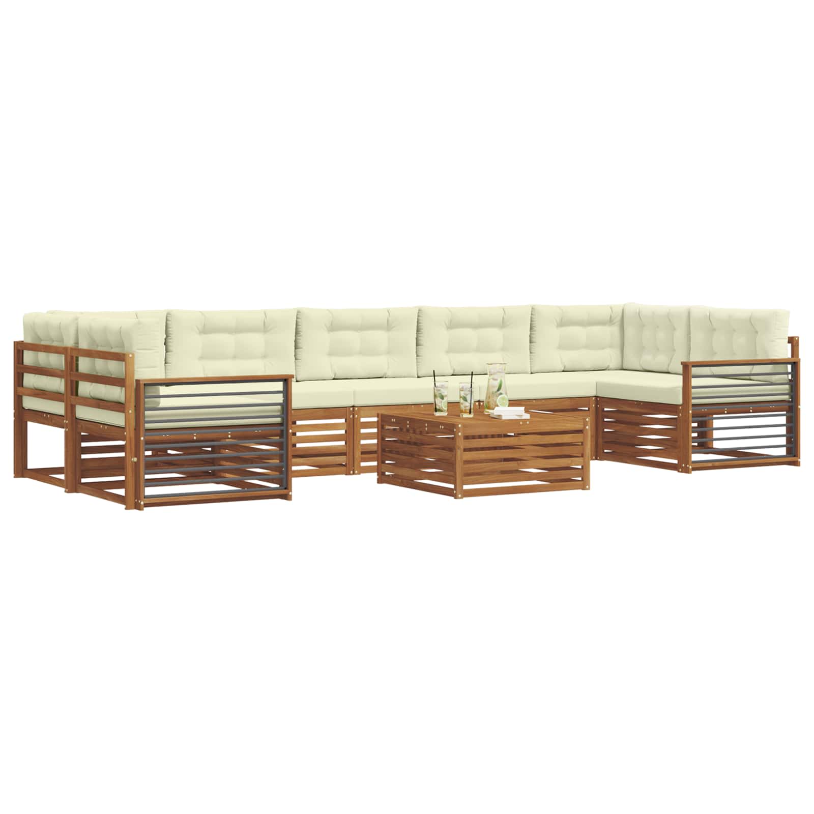 Outdoor-Sofagarnitur mit Kissen 8 pcs Natur und Creme