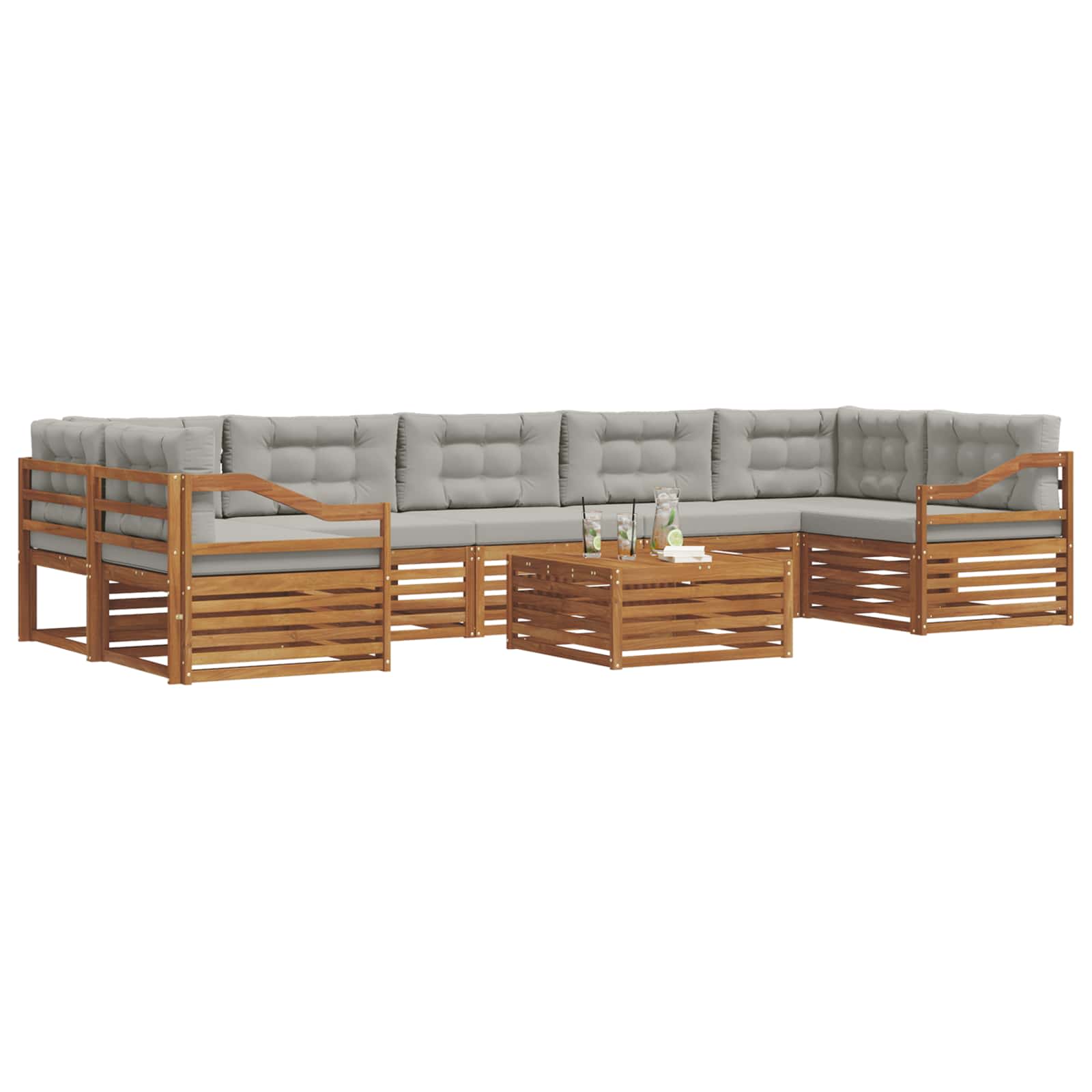 Outdoor-Sofagarnitur mit Kissen 8 pcs Natürlich und Hellgrau