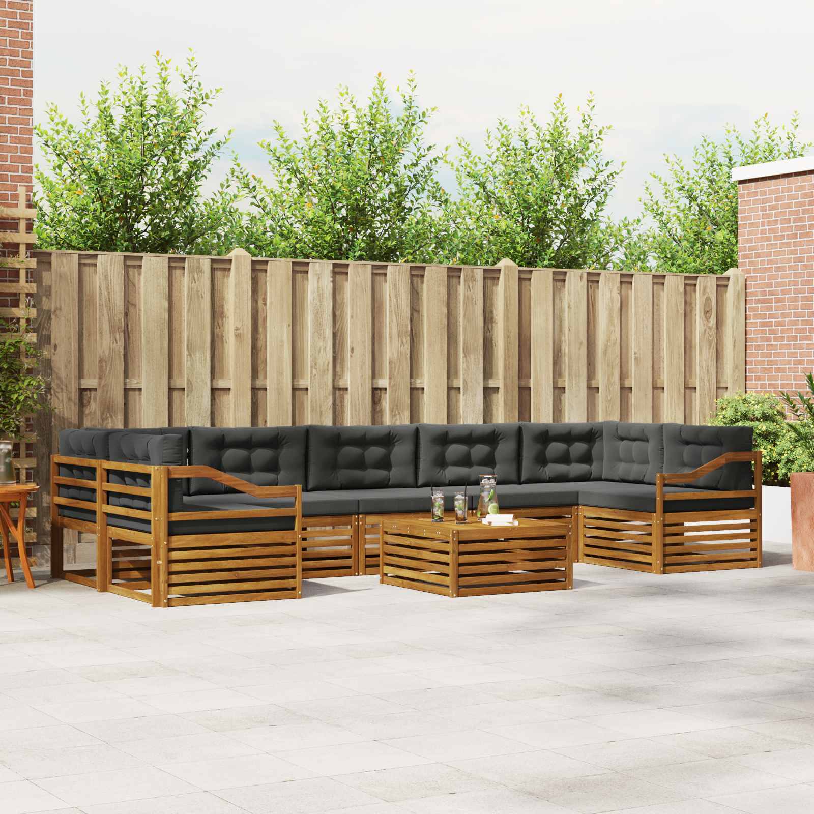 Outdoor-Sofagarnitur mit Kissen 8 pcs Natur und Anthrazit