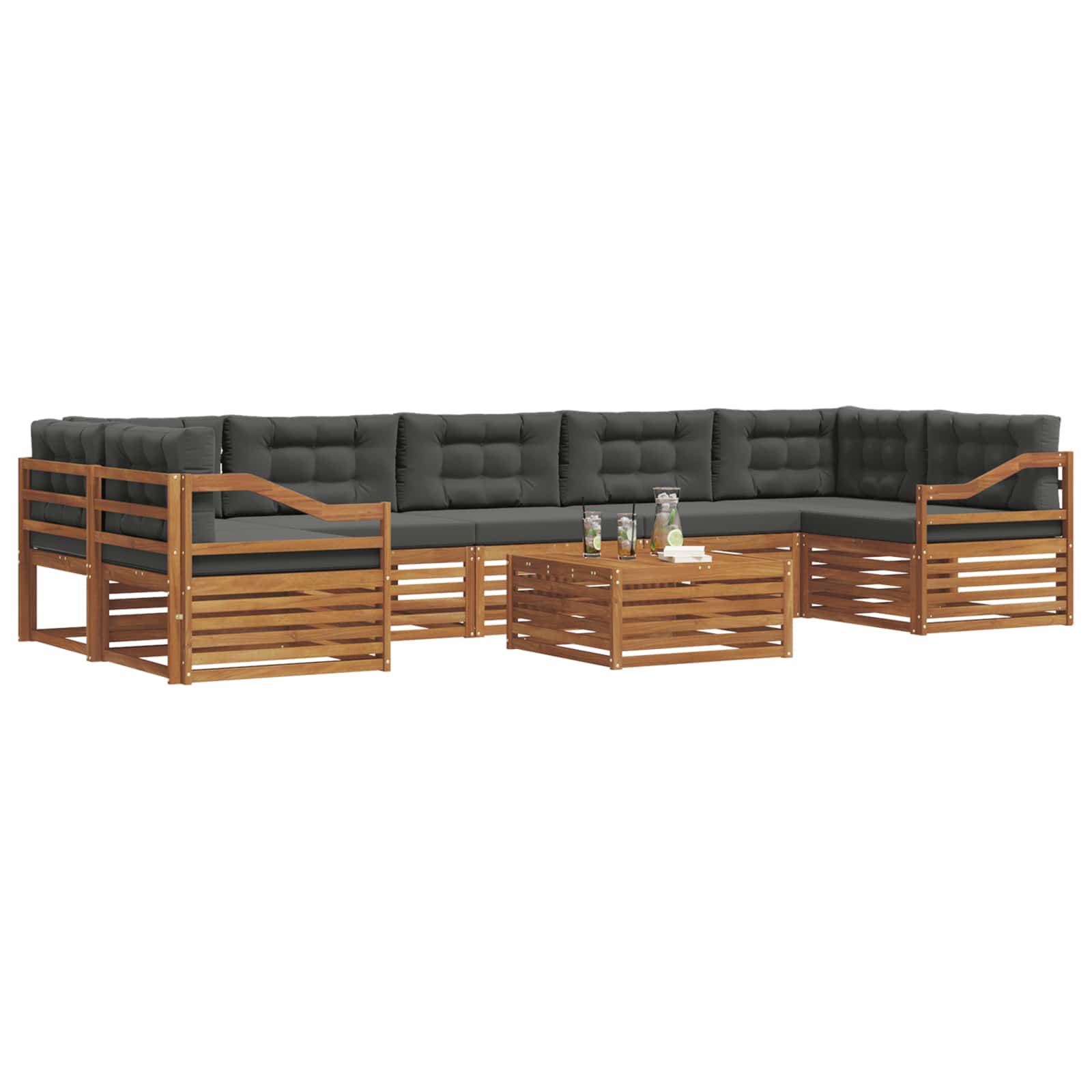 Outdoor-Sofagarnitur mit Kissen 8 pcs Natur und Anthrazit