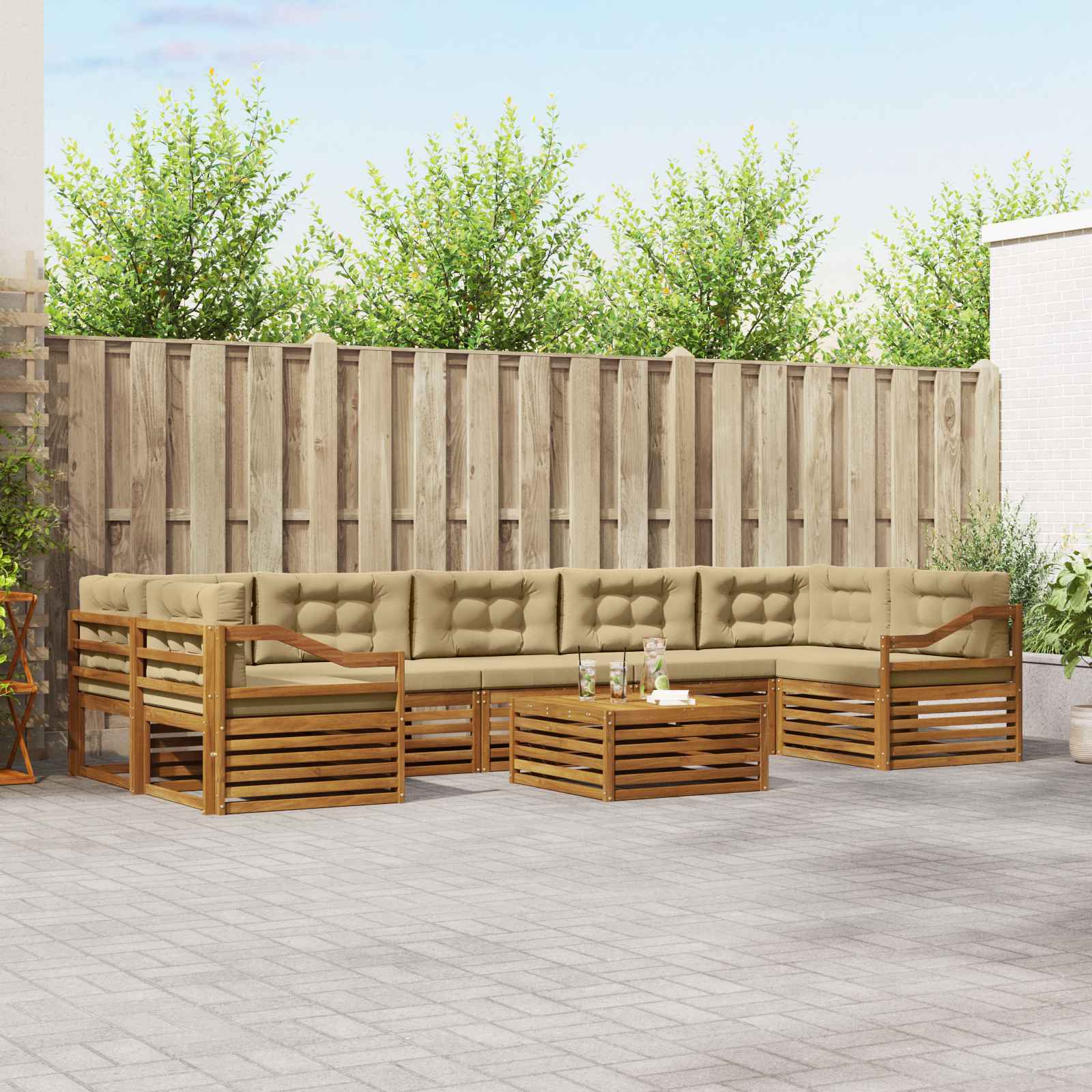 Outdoor-Sofagarnitur mit Kissen 8 pcs Natur und Beige