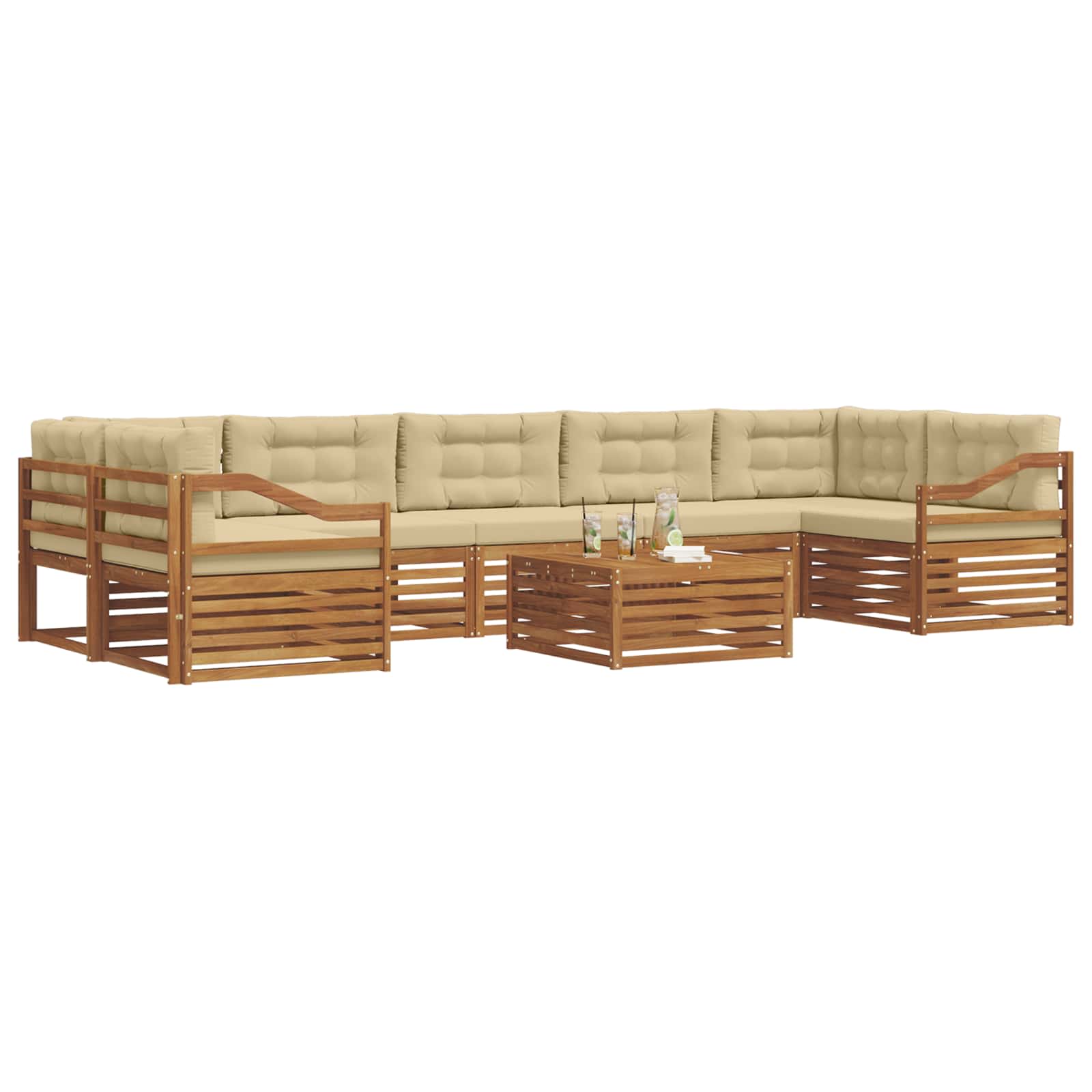 Outdoor-Sofagarnitur mit Kissen 8 pcs Natur und Beige