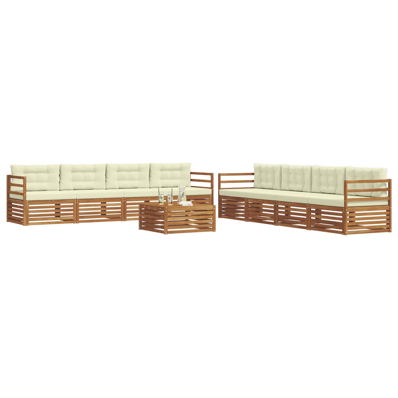 Outdoor-Sofagarnitur mit Kissen 9 pcs Natur und Creme