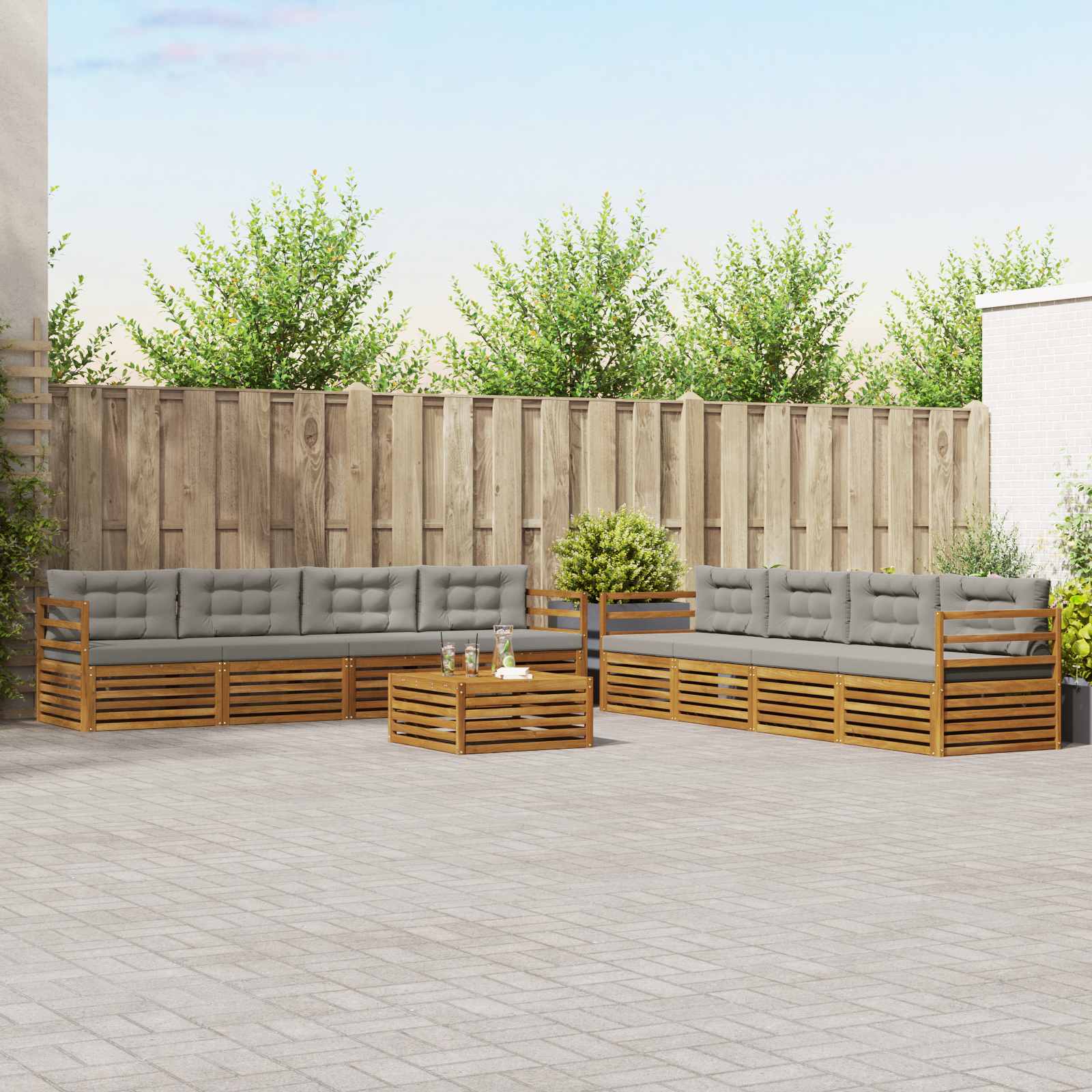 Outdoor-Sofagarnitur mit Kissen 9 pcs Natürlich und Hellgrau