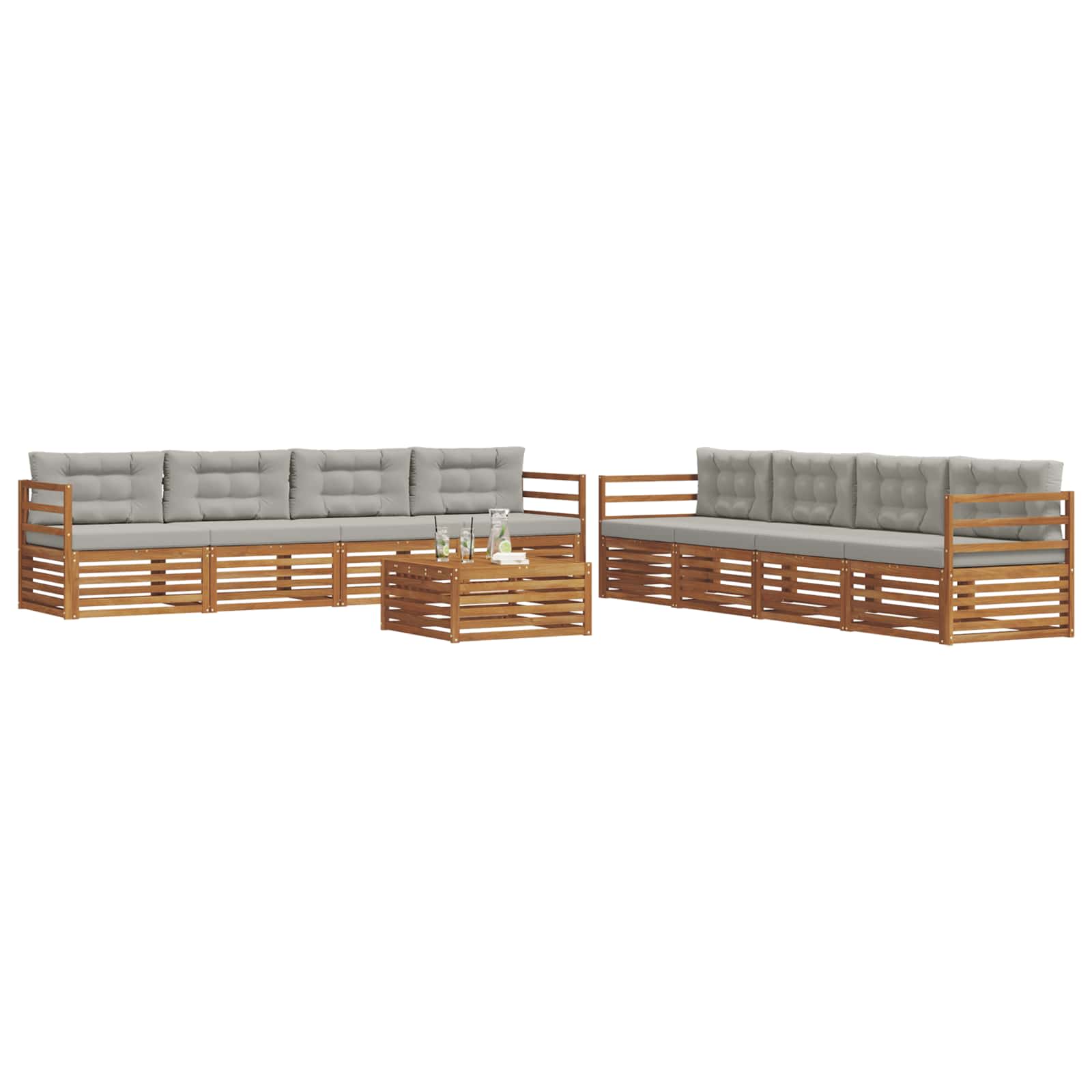 Outdoor-Sofagarnitur mit Kissen 9 pcs Natürlich und Hellgrau