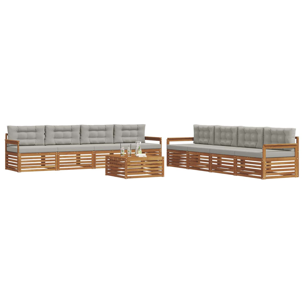 Outdoor-Sofagarnitur mit Kissen 9 pcs Natürlich und Hellgrau