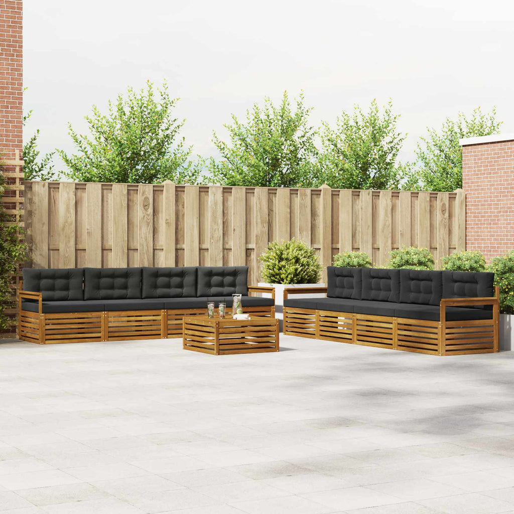 Outdoor-Sofagarnitur mit Kissen 9 pcs Natur und Anthrazit