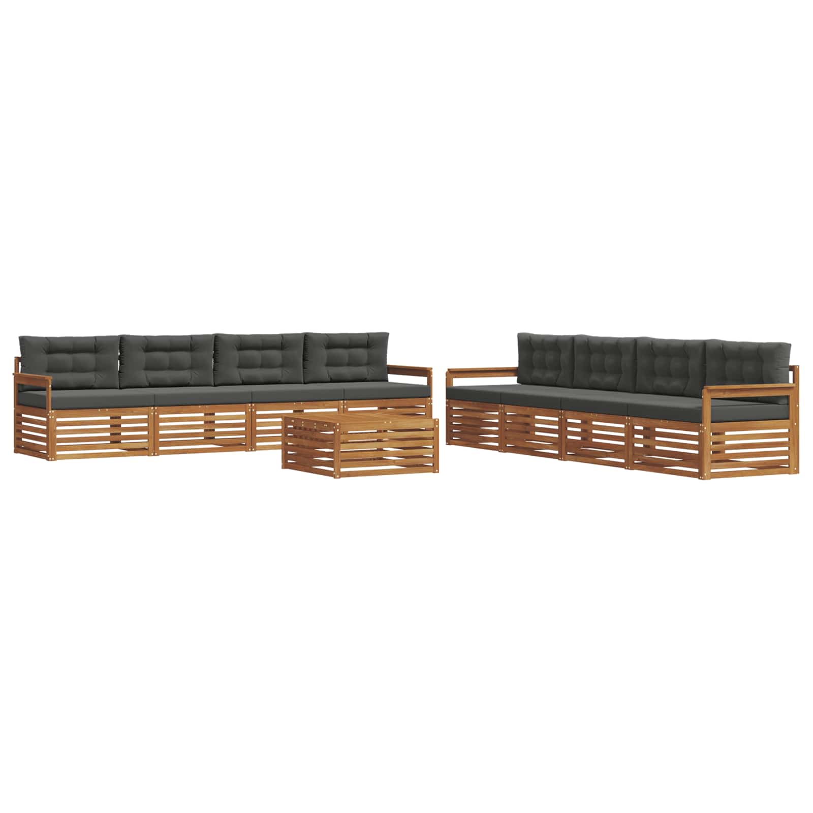 Outdoor-Sofagarnitur mit Kissen 9 pcs Natur und Anthrazit