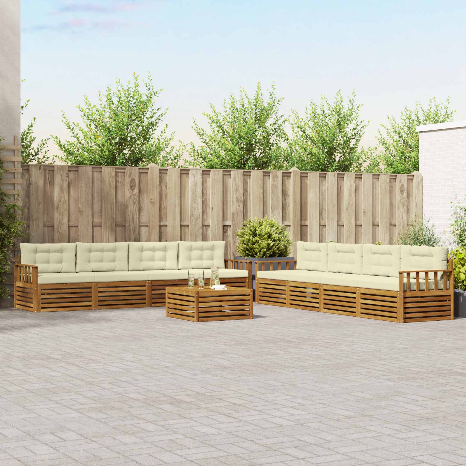 Outdoor-Sofagarnitur mit Kissen 9 pcs Natur und Creme