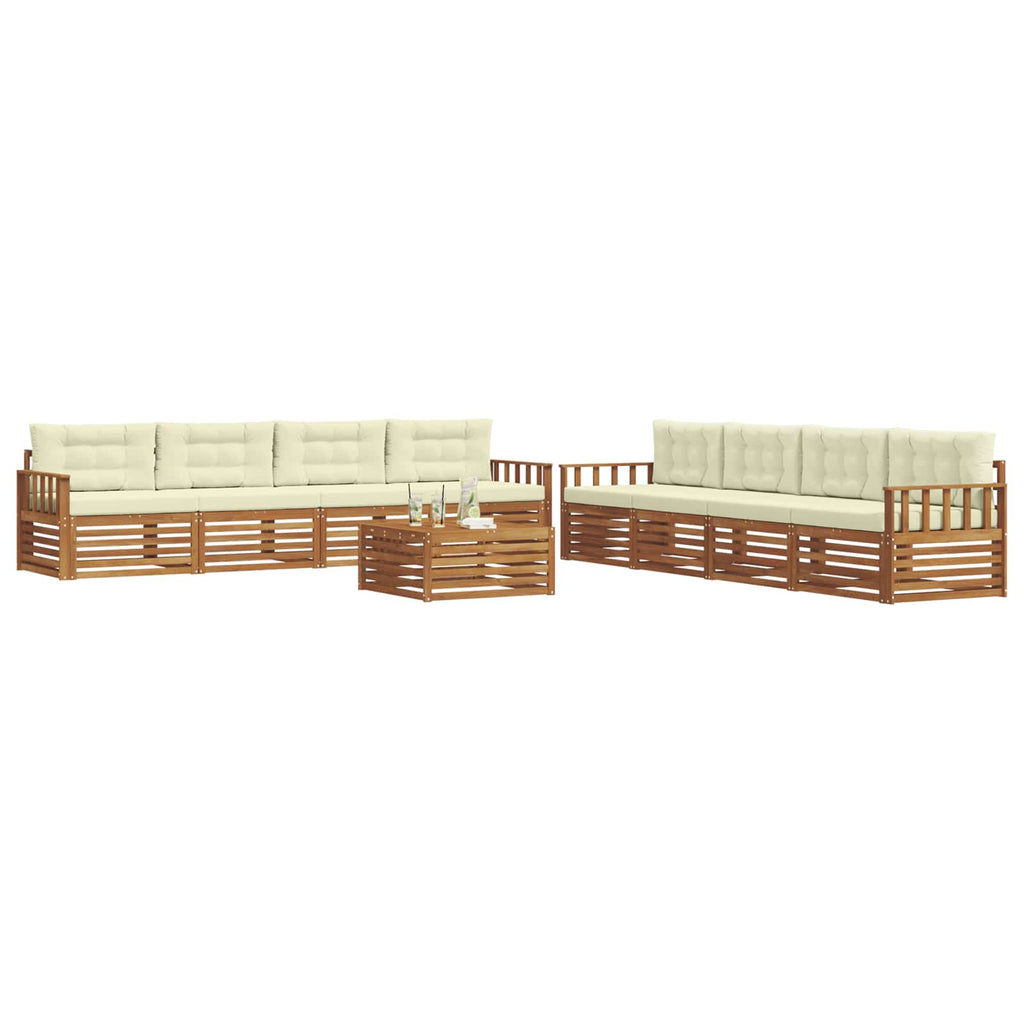 Outdoor-Sofagarnitur mit Kissen 9 pcs Natur und Creme